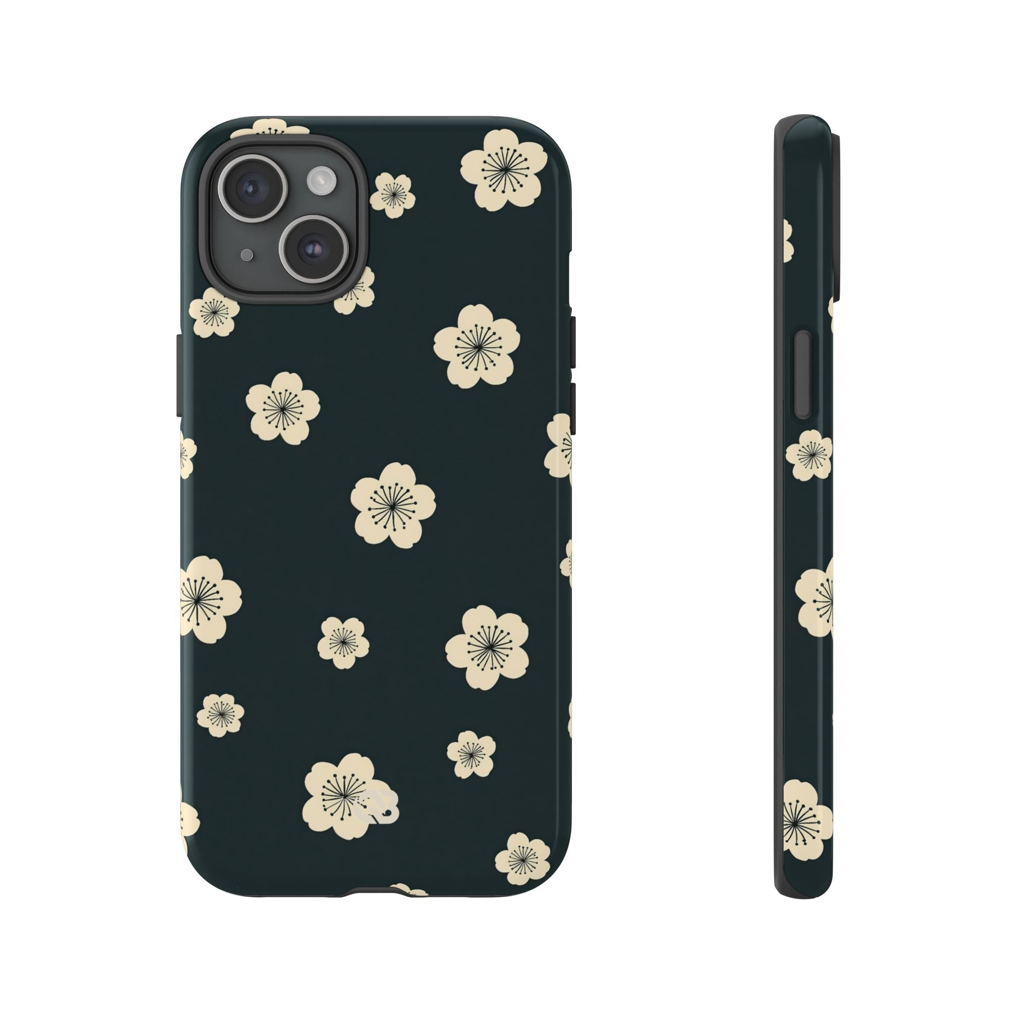 Teal Tough Phone Case for iPhone - Obsidian Cream Petals