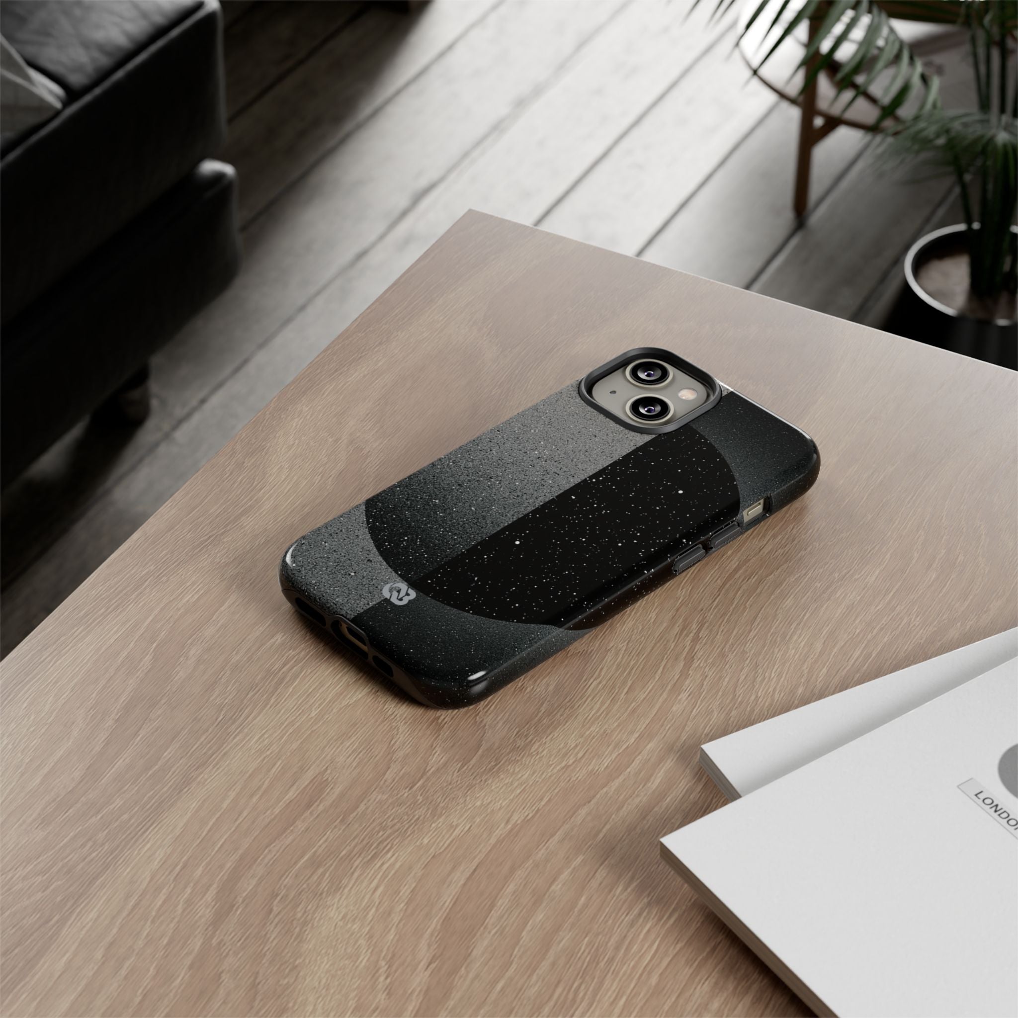 Black Tough Phone Case for iPhone - Lunar Static Orbit