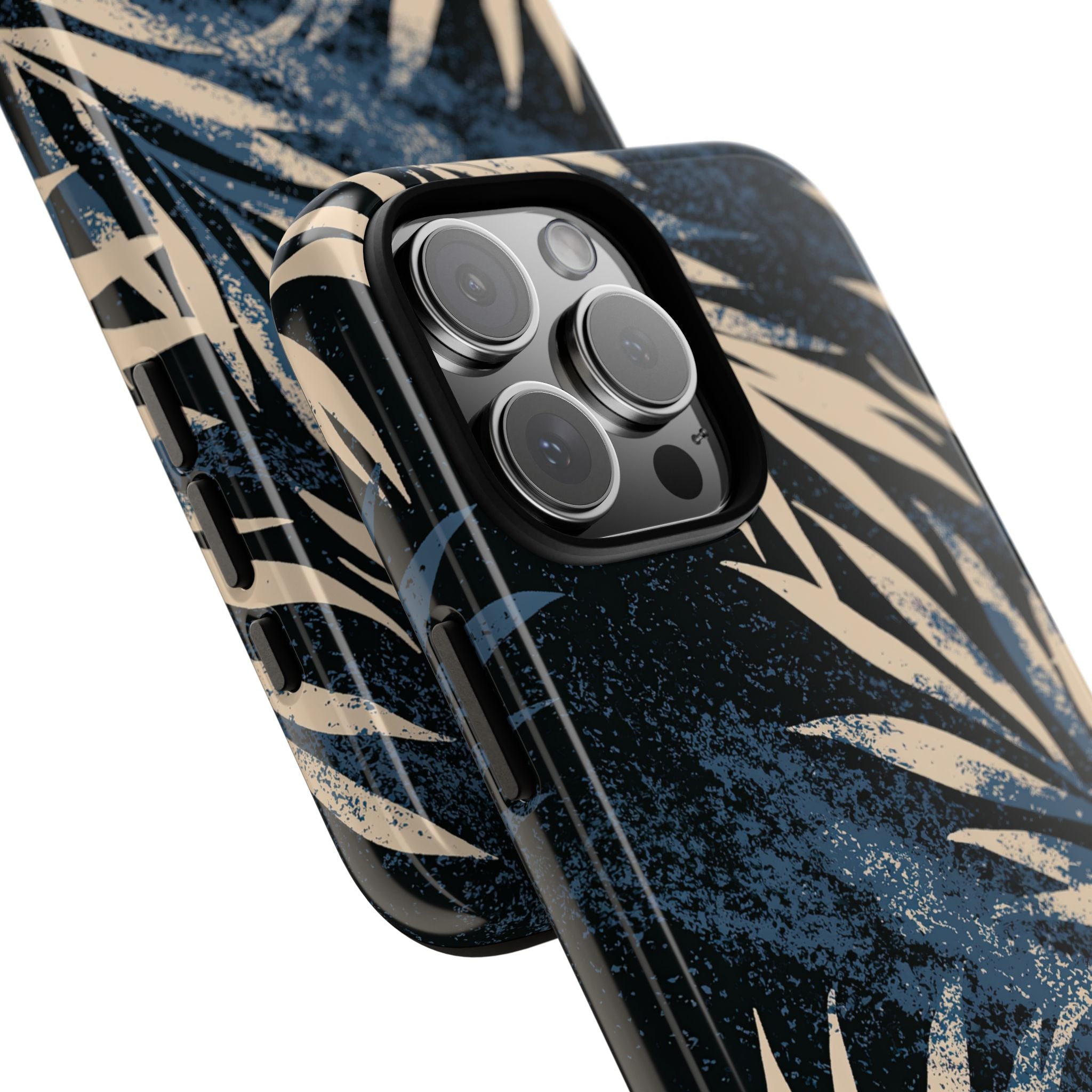 Blue Tough Phone Case for iPhone - Midnight Indigo Palm