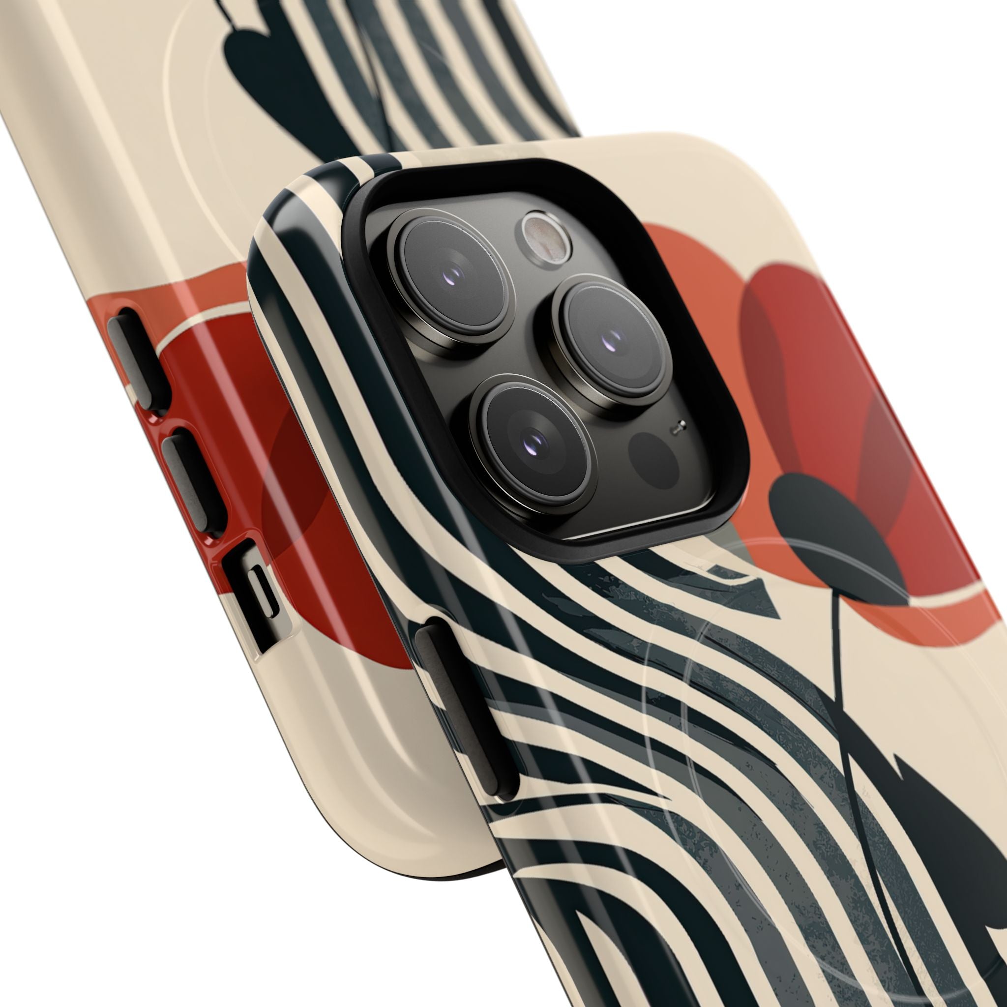 Beige Tough 2.0 Magsafe Phone Case for iPhone - Crimson Line Bloom