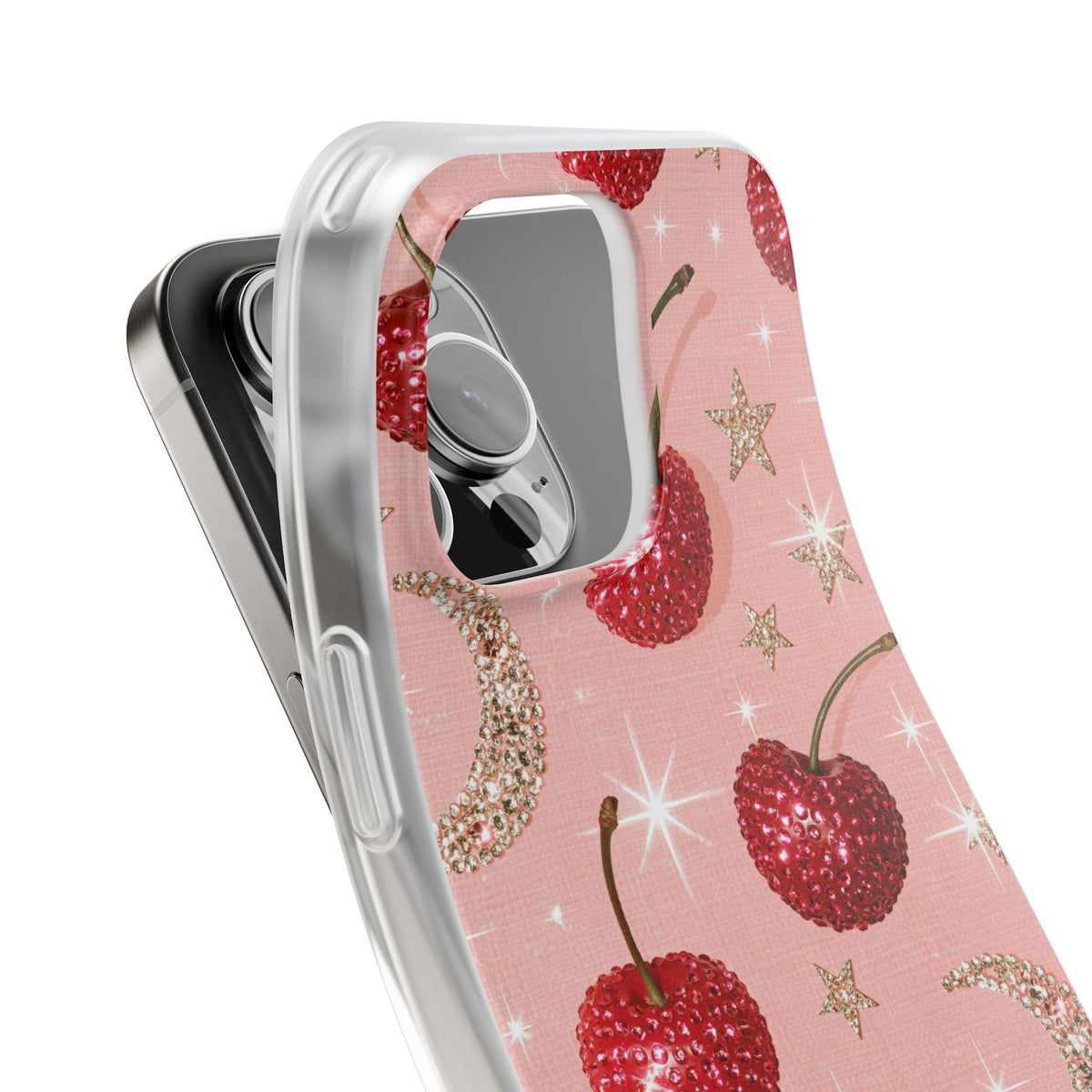 Bedazzled Ruby Cherries · Lite Phone Case for iPhone · Pink