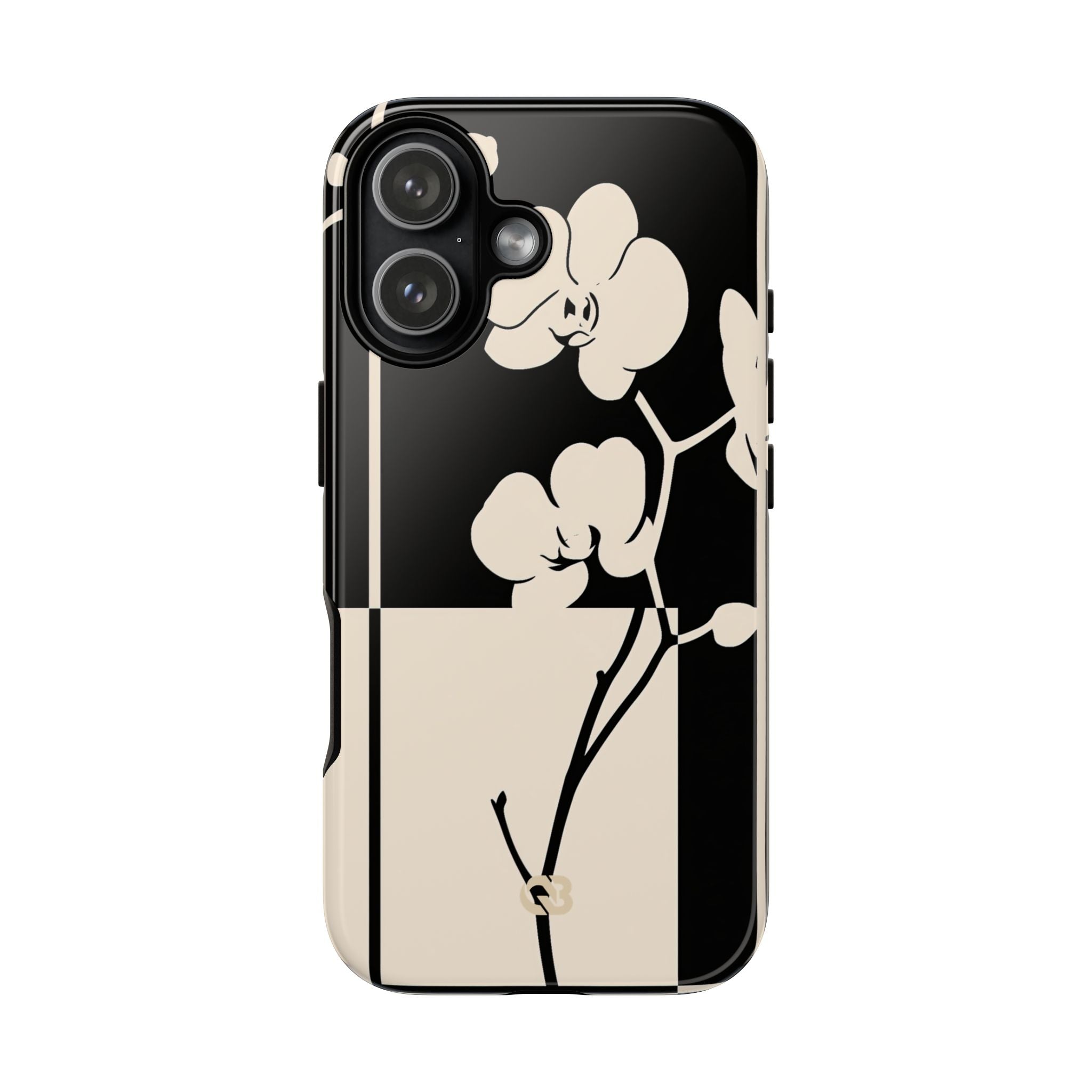Beige Tough Phone Case for iPhone - Nocturnal Orchid Frame