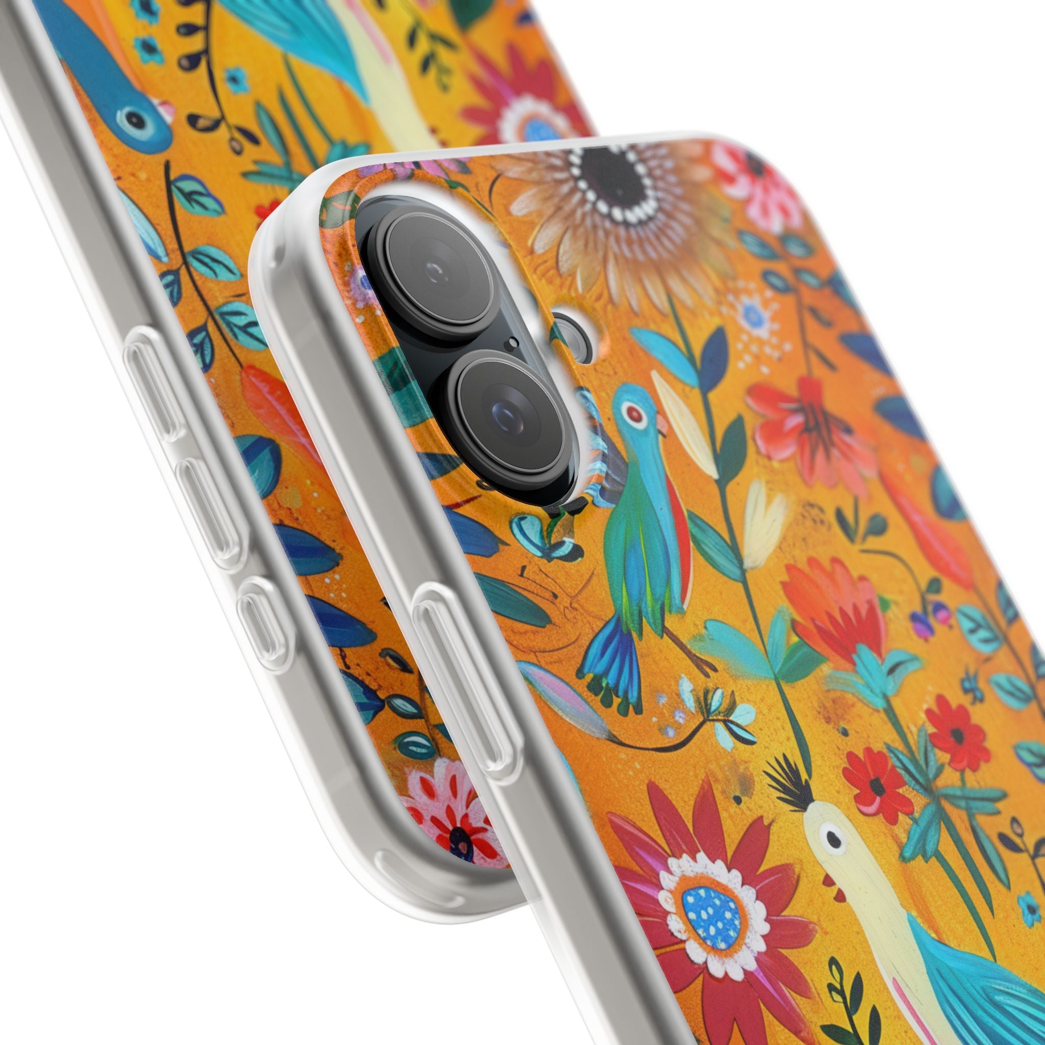 Bunte Vögel Blühen iPhone 16 Plus Case - Soft