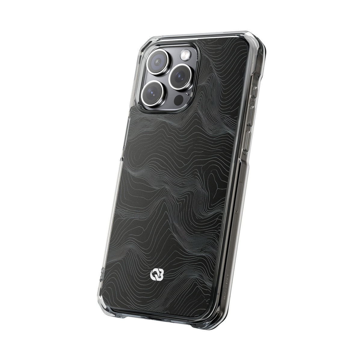 Black Impact MagSafe Phone Case for iPhone - Obsidian Topo Wireframe