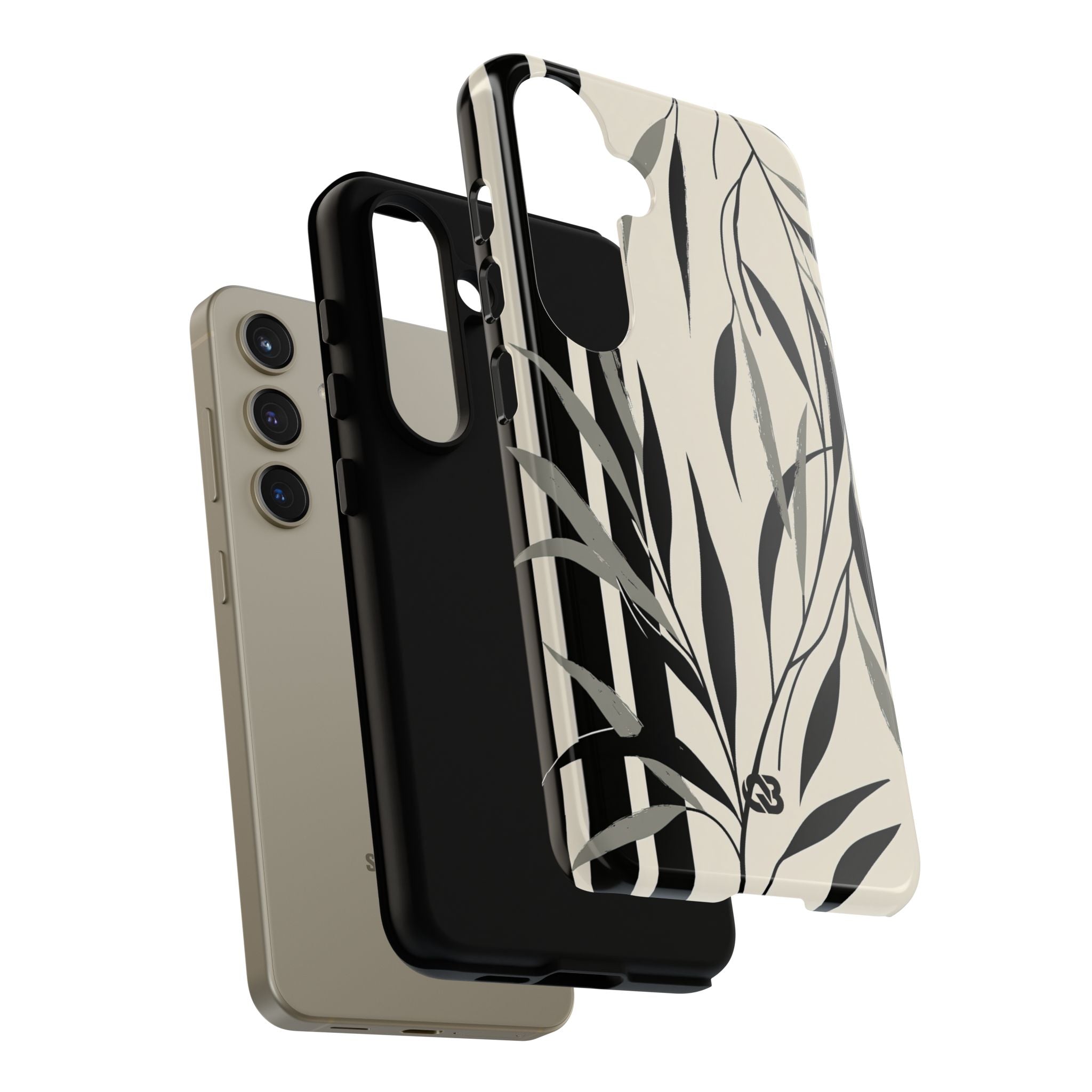 Beige Tough Phone Case for Samsung - Soot Leaf Sketch