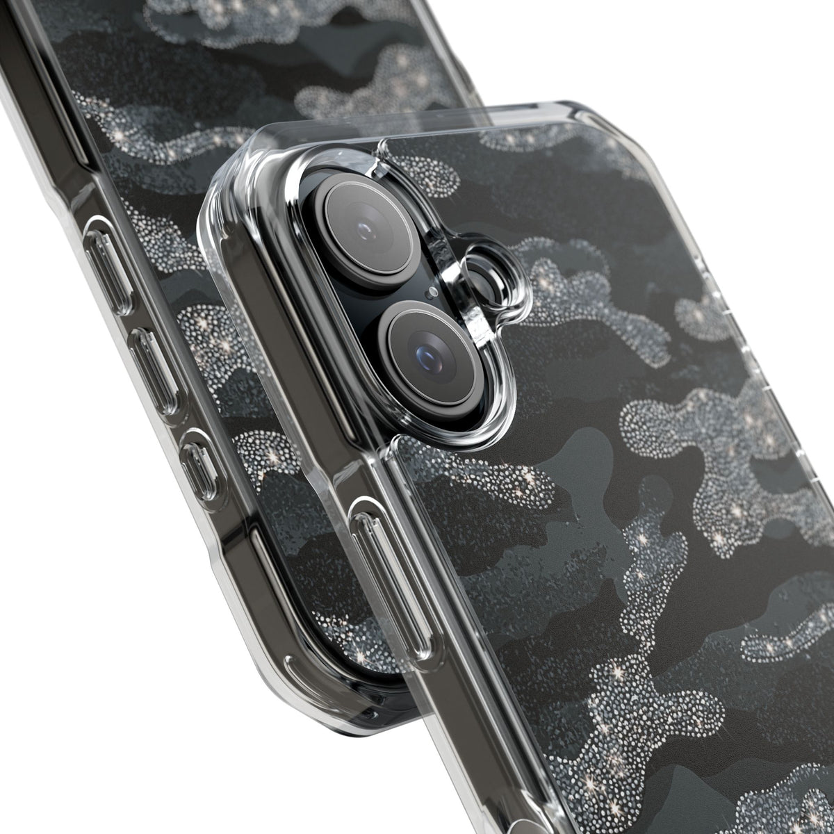 Glitter Shadow Camo · Clear Impact Magnetic Phone Case for iPhone · Black