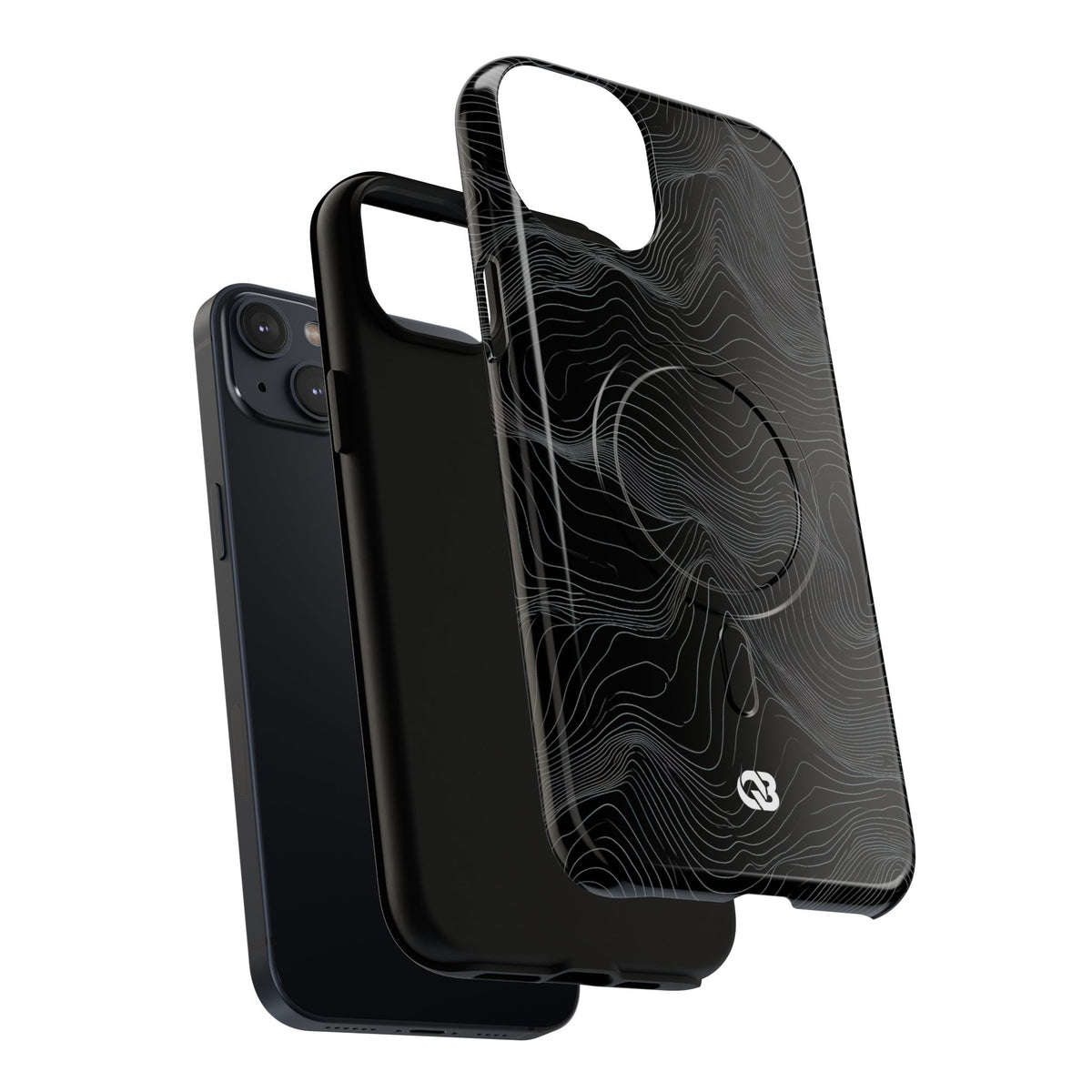 Black Tough 2.0 Magsafe Phone Case for iPhone - Obsidian Topo Wireframe
