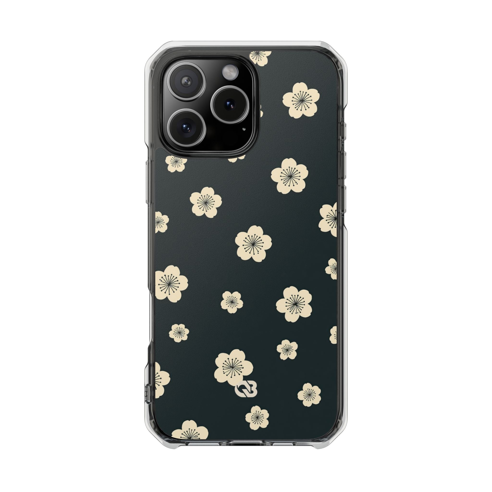 Teal Impact MagSafe Phone Case for iPhone - Obsidian Cream Petals