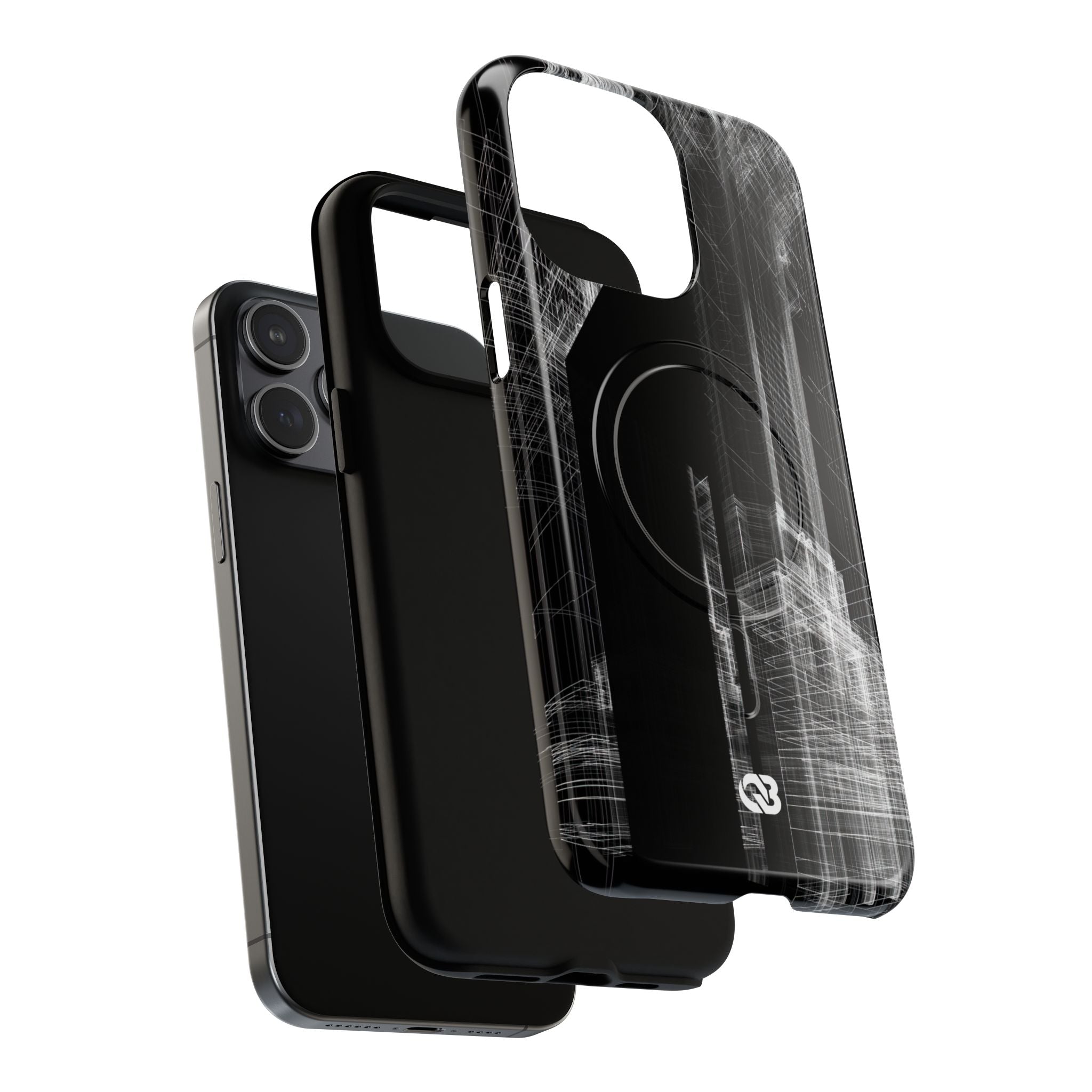 Black Tough 2.0 Magsafe Phone Case for iPhone - Ghost Urban Wireframe