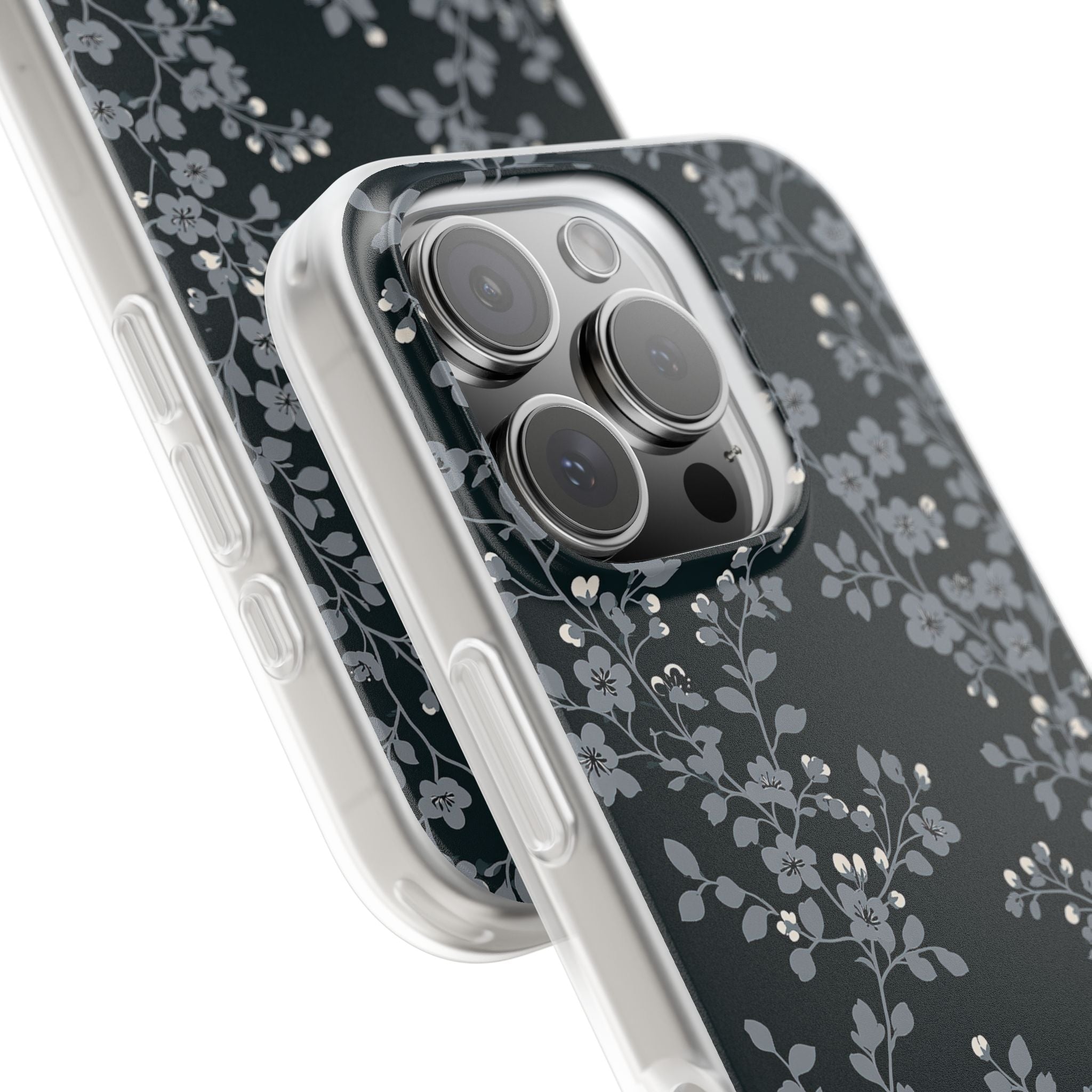 Black Lite Phone Case for iPhone - Midnight Slate Blossom