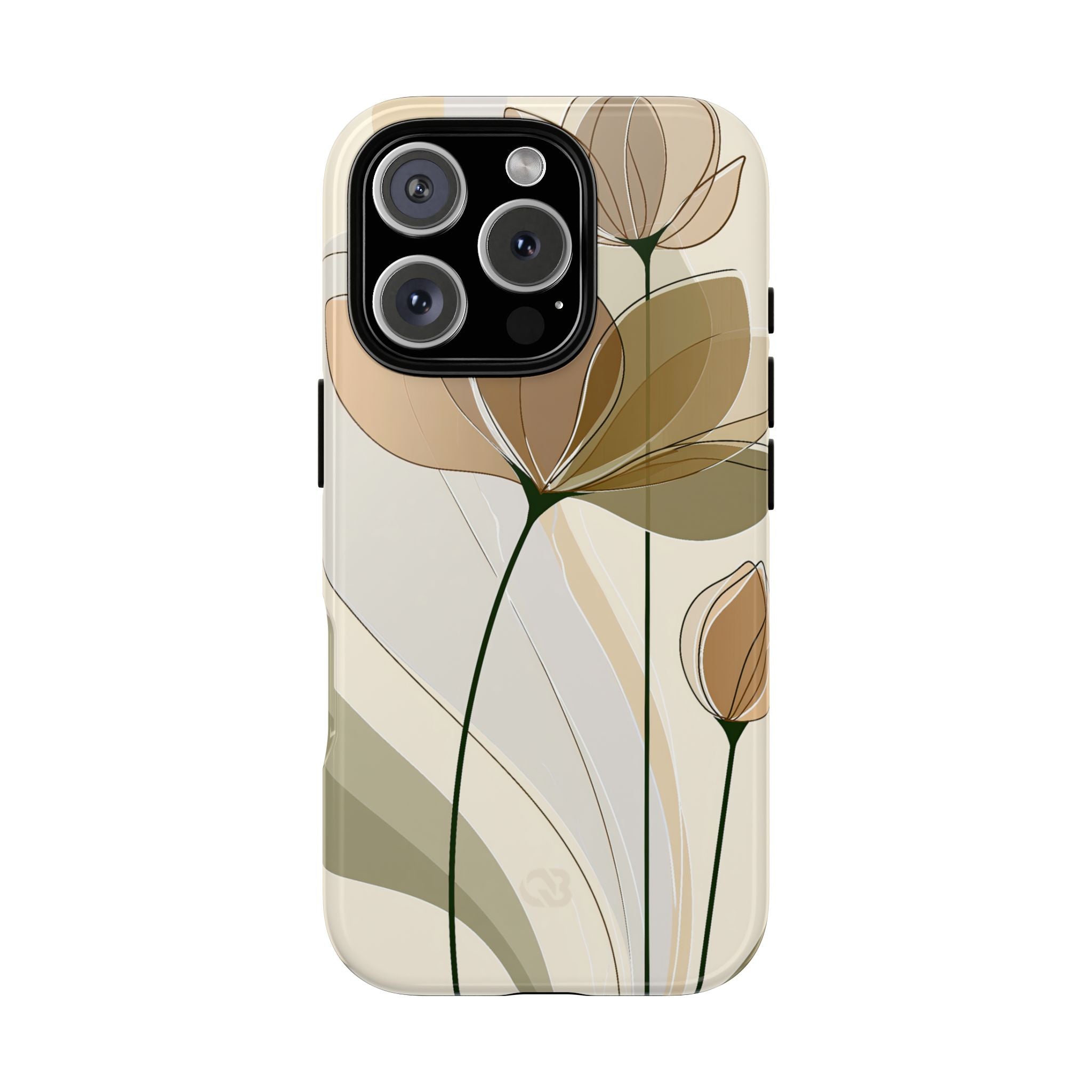 Beige Tough Phone Case for iPhone - Muted Ochre Petals