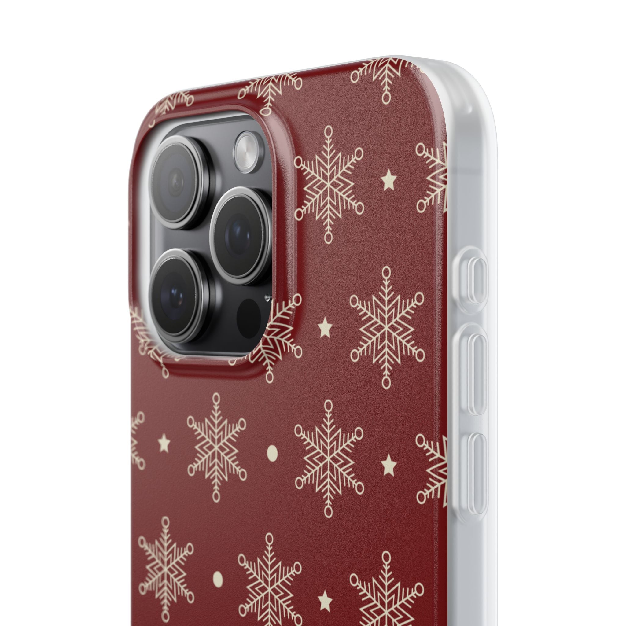 Cream Snowflake Crimson iPhone 15 Pro Max Case - Soft
