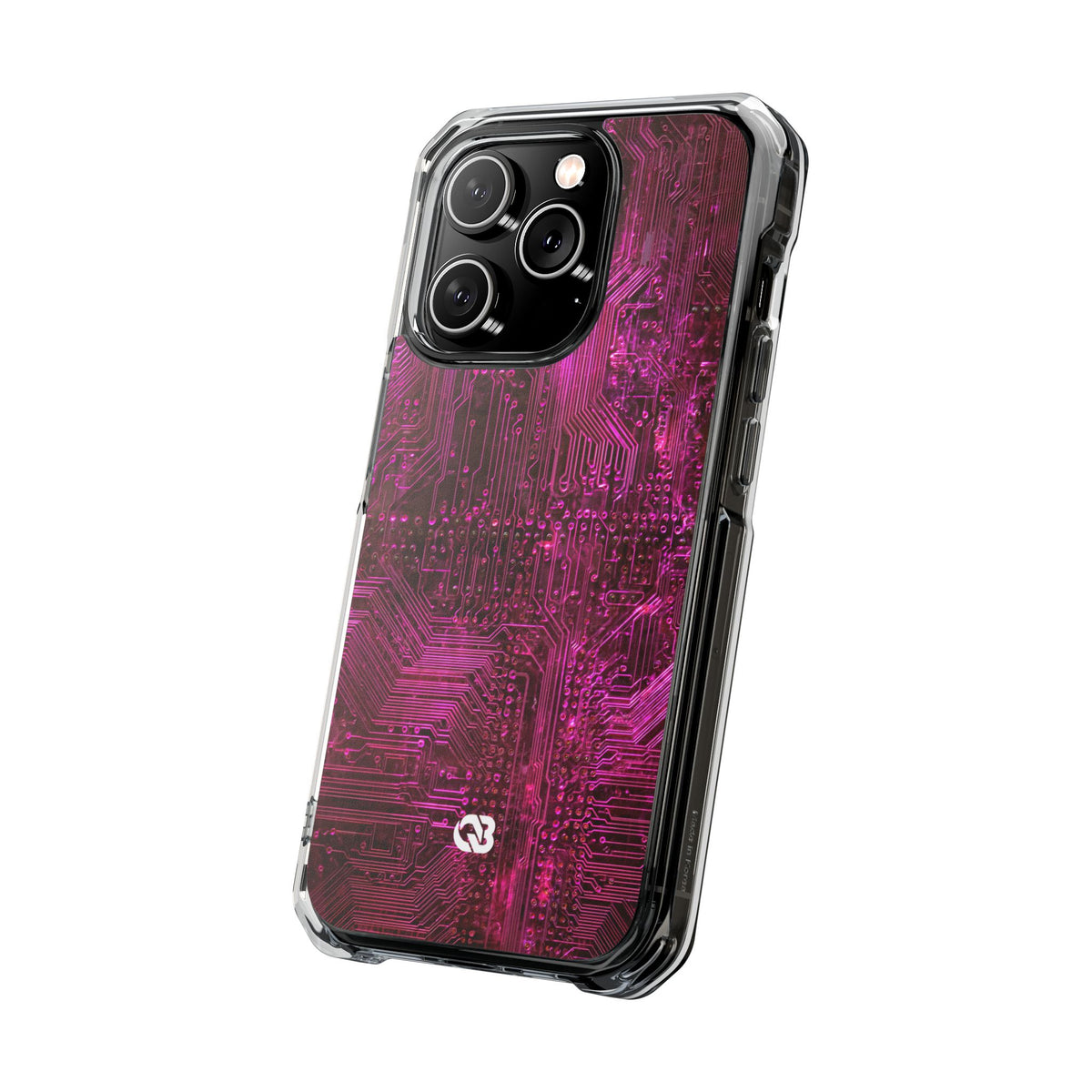 Magenta Circuit Trace · Clear Impact Magnetic Phone Case for iPhone · Pink