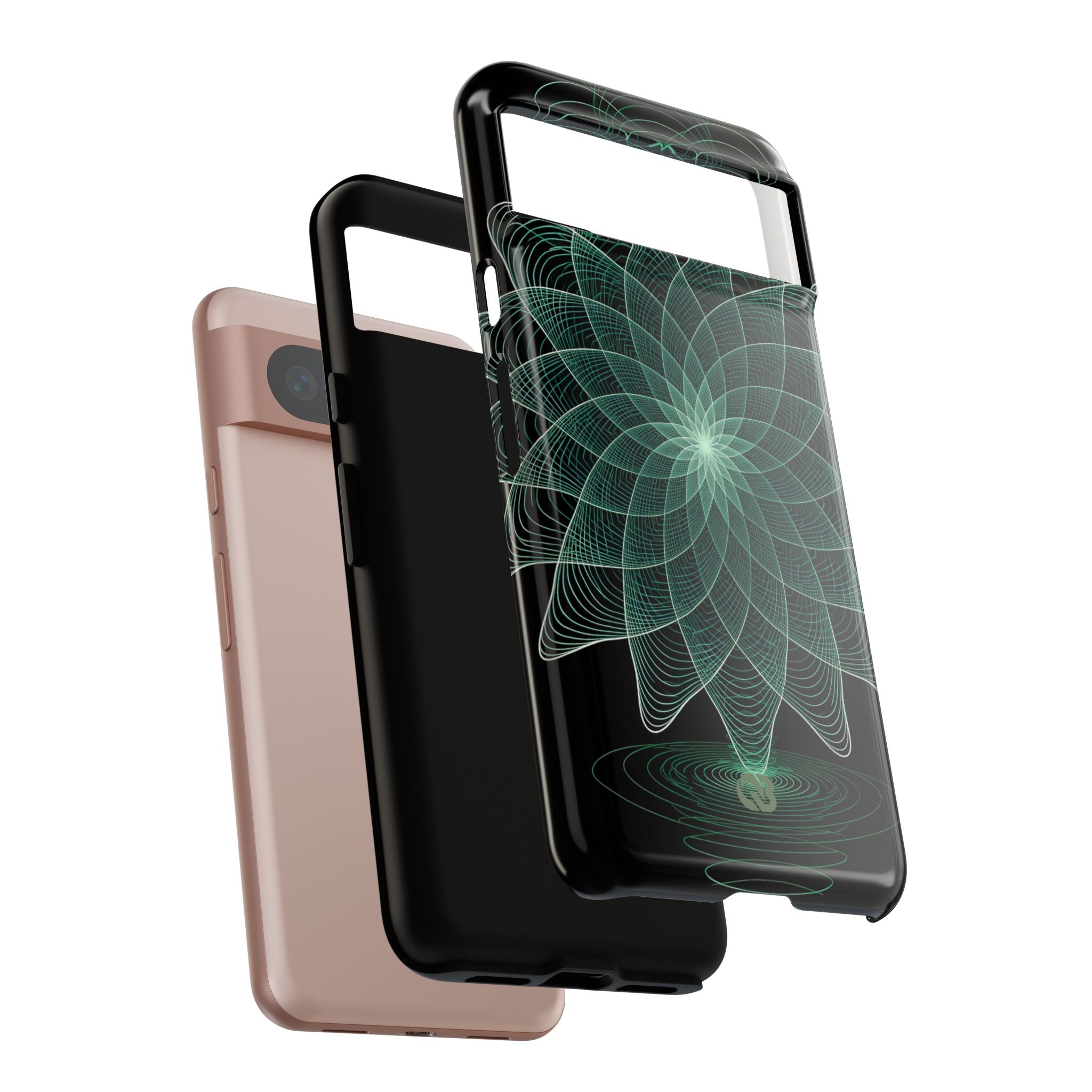Green Tough Phone Case for Google Pixel - Cyan Signal Bloom
