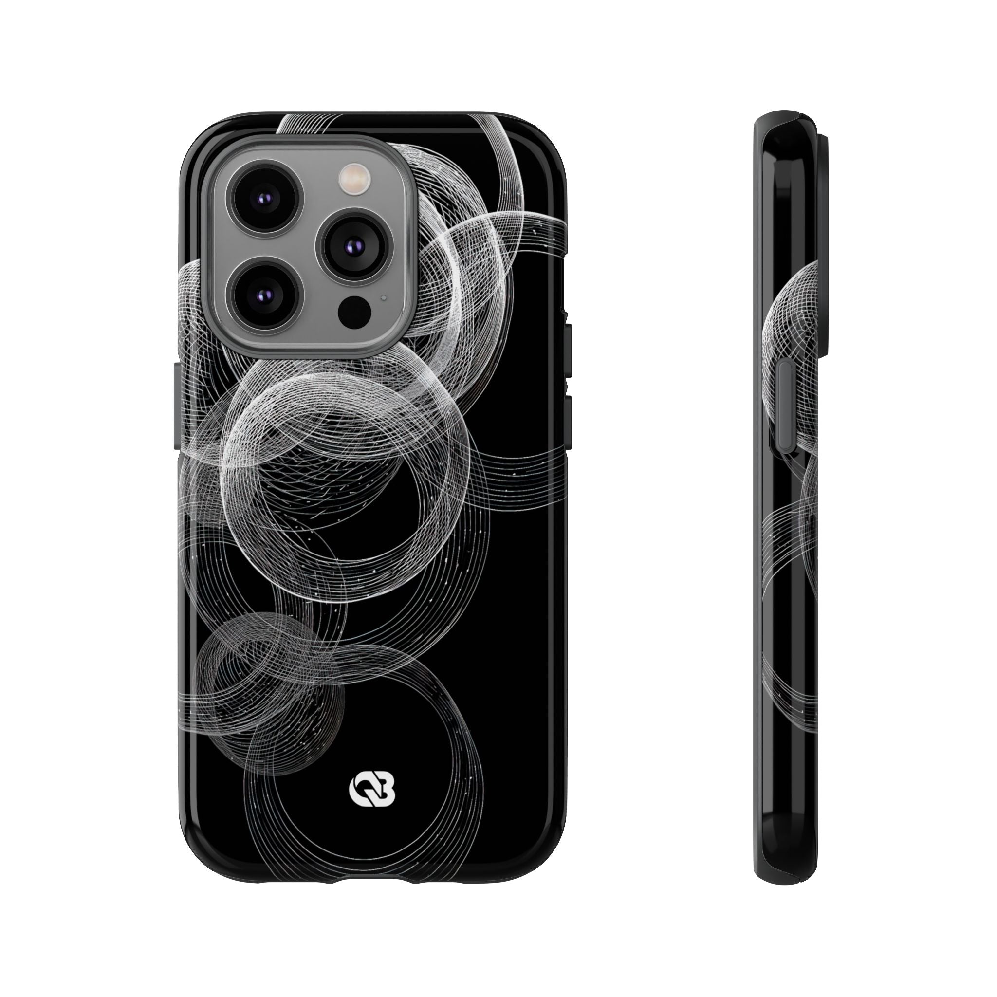 Black Tough Phone Case for iPhone - Kinetic Wireframe Orbit