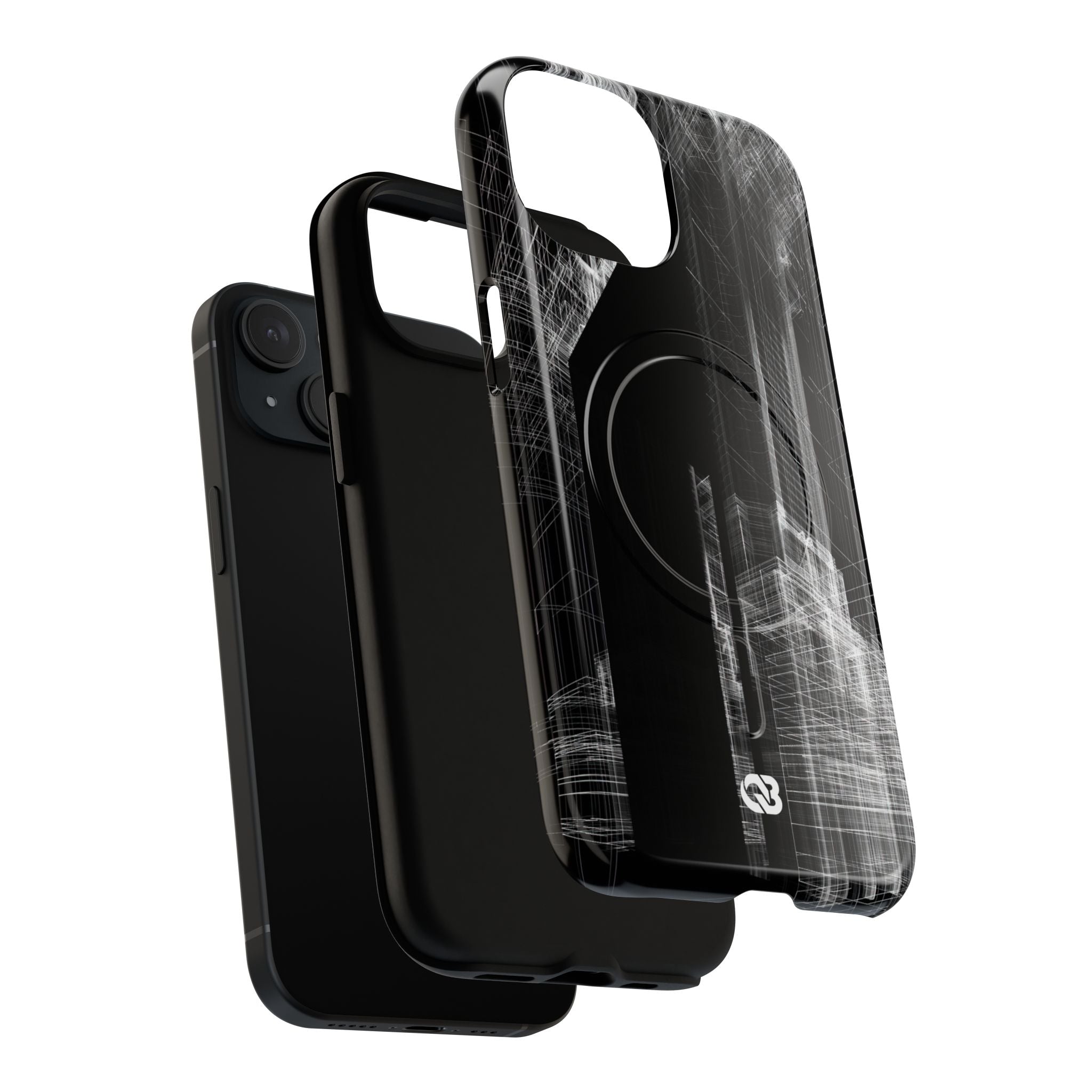 Black Tough 2.0 Magsafe Phone Case for iPhone - Ghost Urban Wireframe