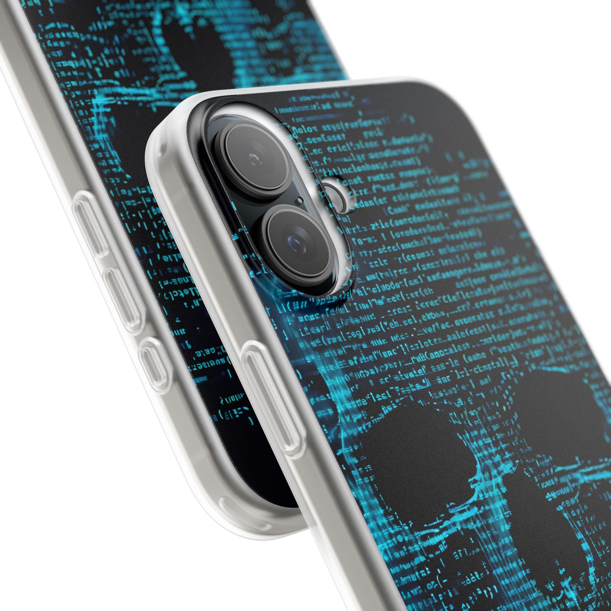 Cyan Glitch Skull · Soft Phone Case for iPhone