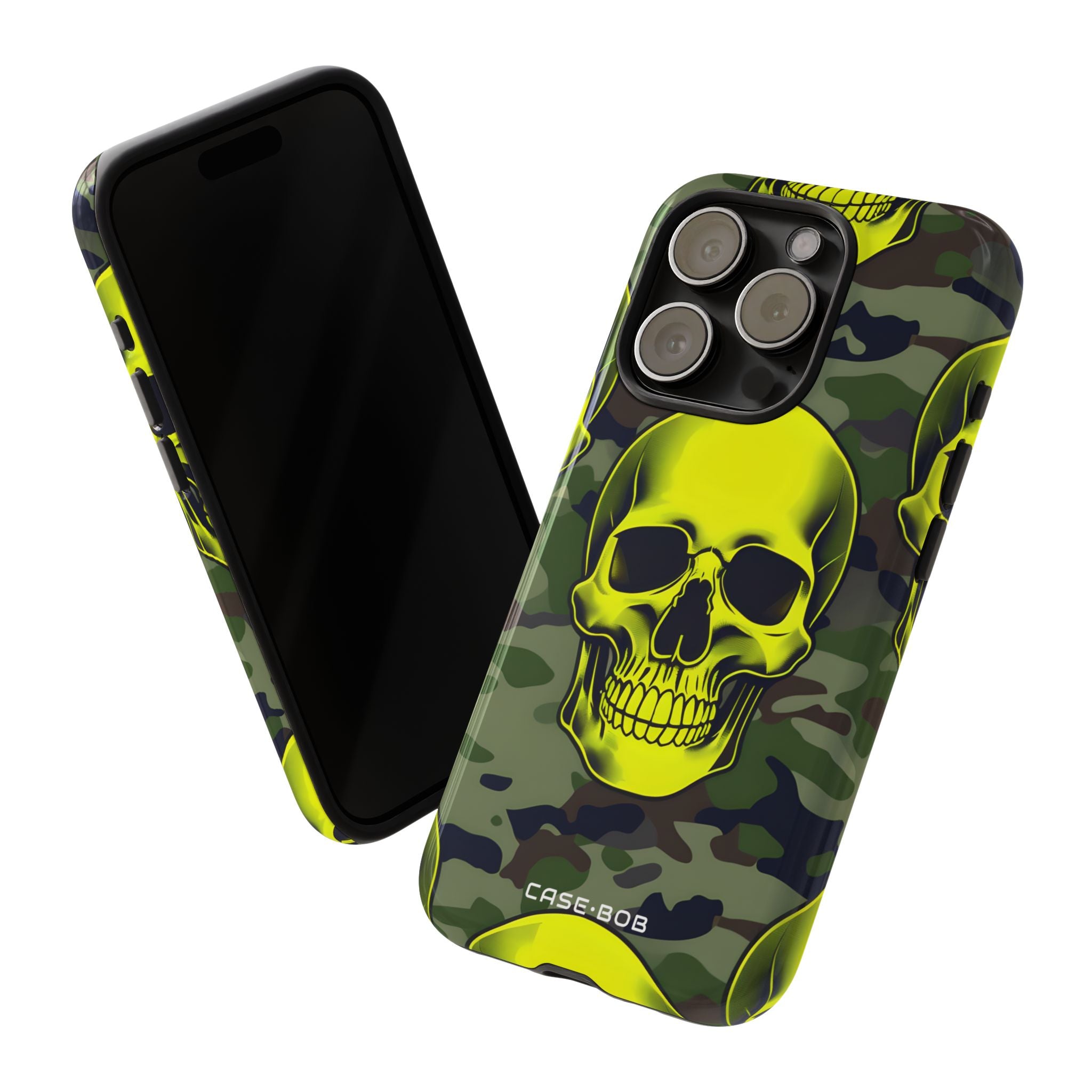 Neon Skull Camo iPhone 15 Pro Cover - Tough