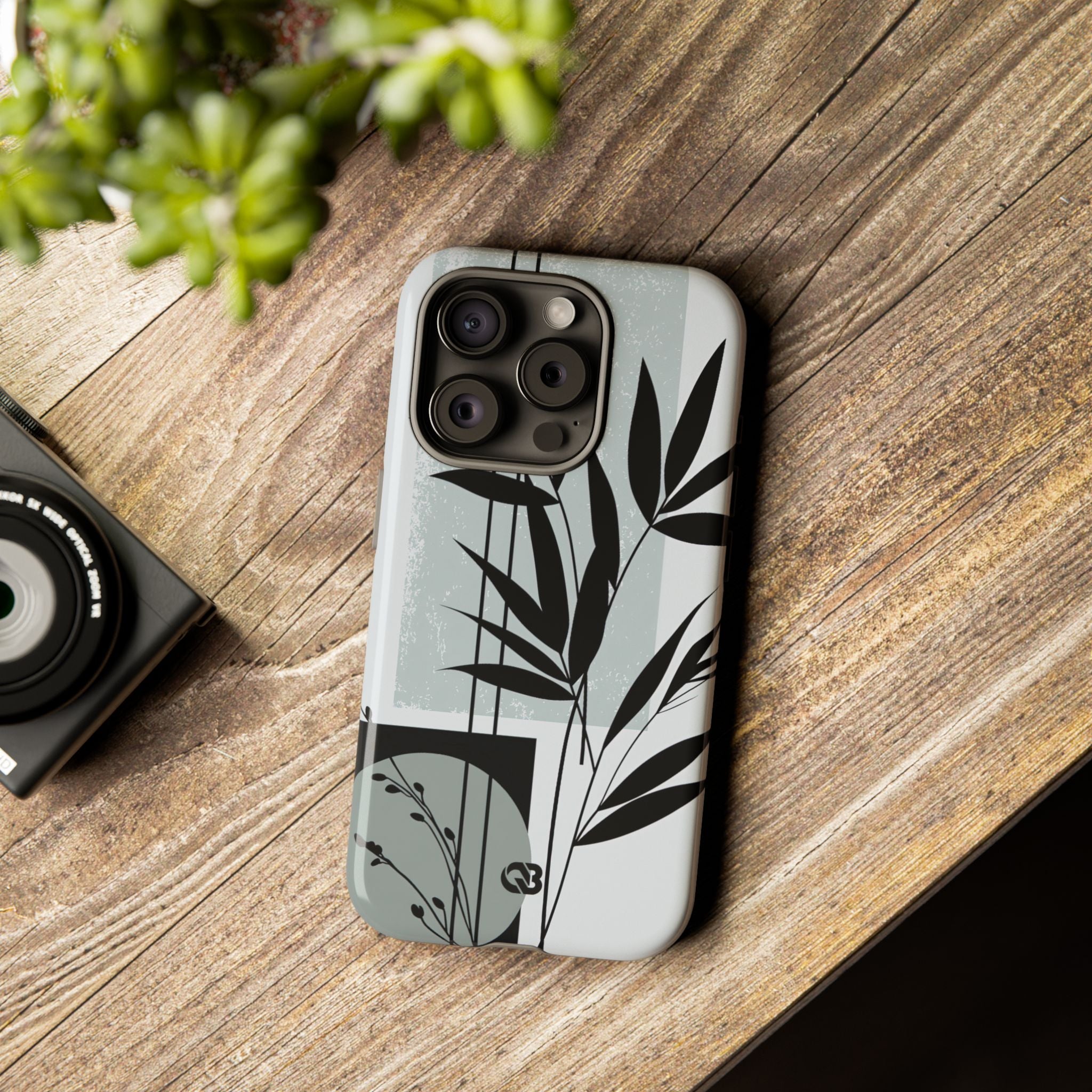 Grey Tough Phone Case for iPhone - Sage Bamboo Noir
