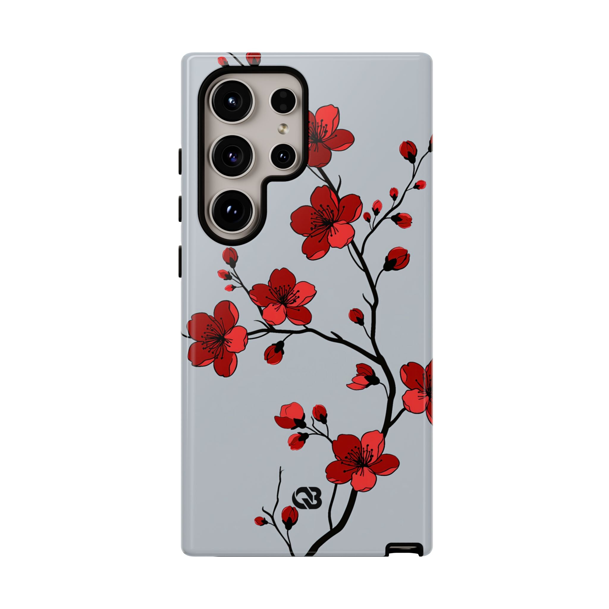 Grey Tough Phone Case for Samsung - Crimson Blossom Onyx