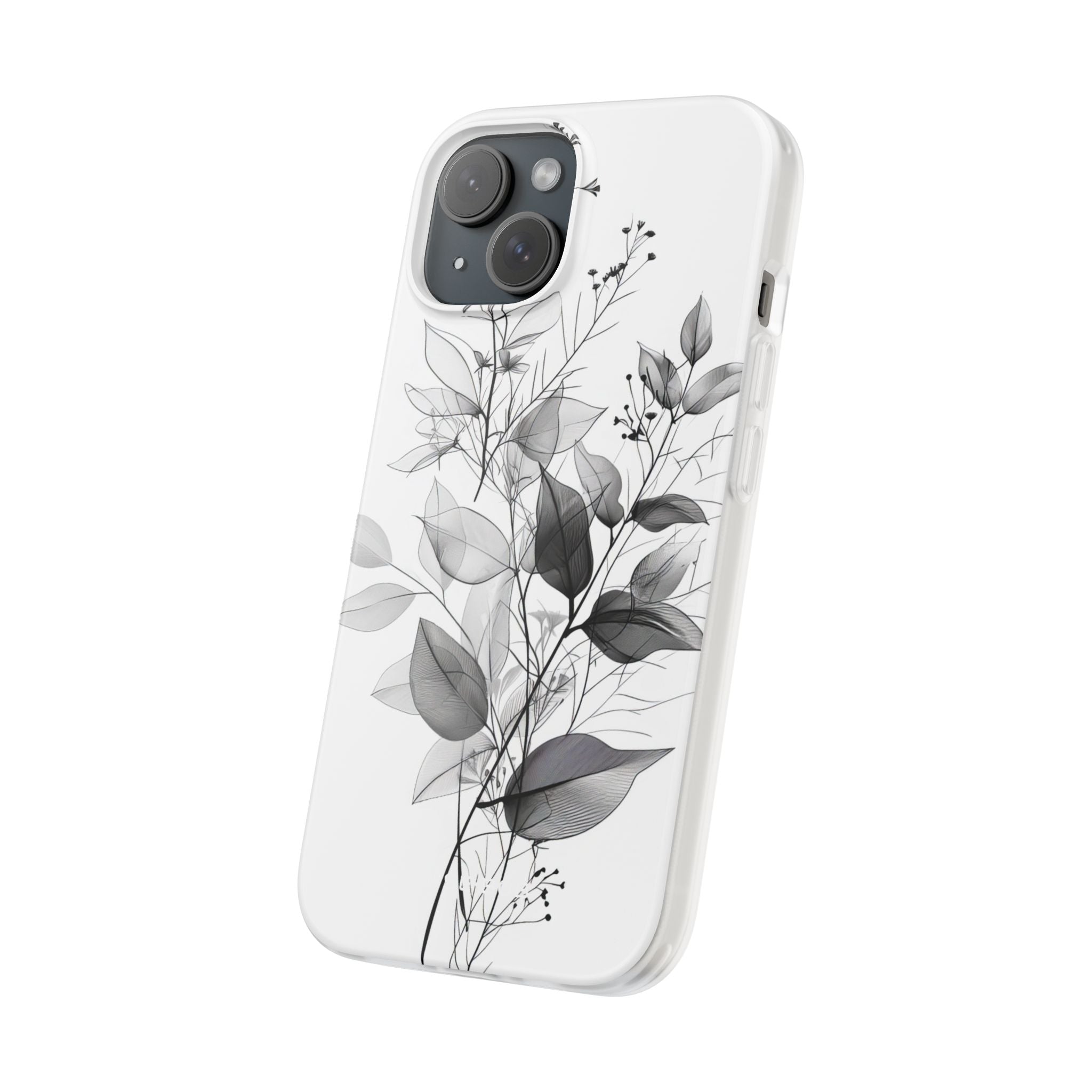 Veined Leaves Gray iPhone 15 Case - Soft