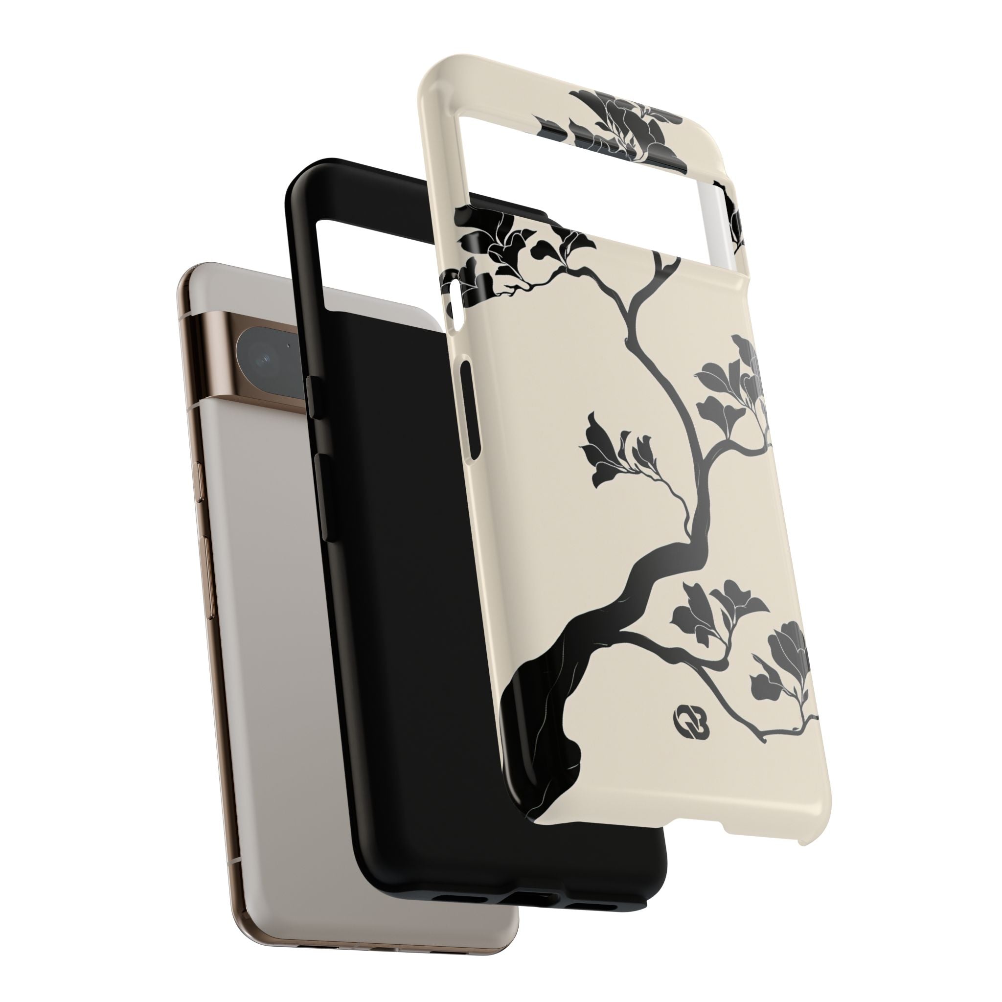 Beige Tough Phone Case for Google Pixel - Obsidian Bonsai Silhouette