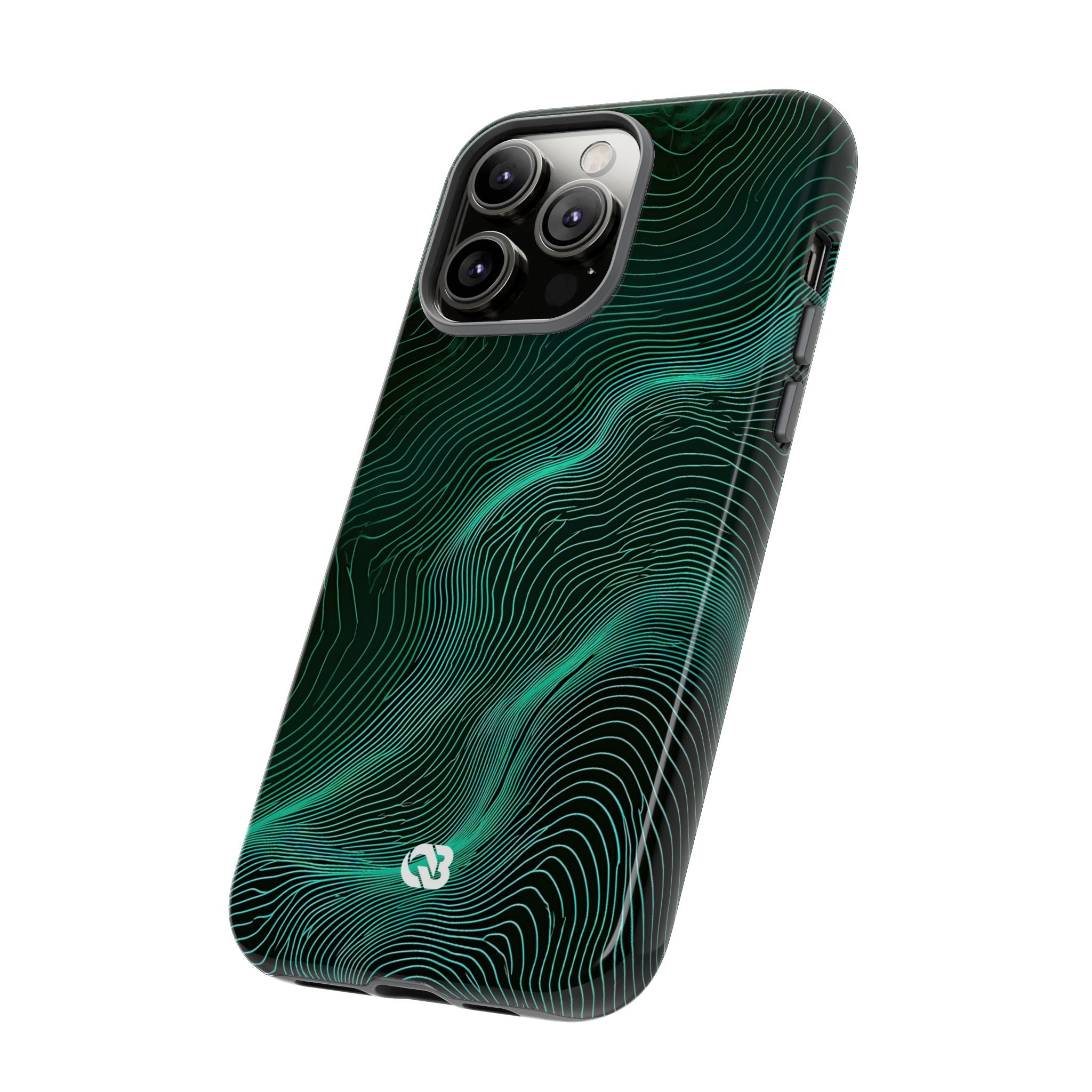 Teal Tough Phone Case for iPhone - Neon Jade Contour