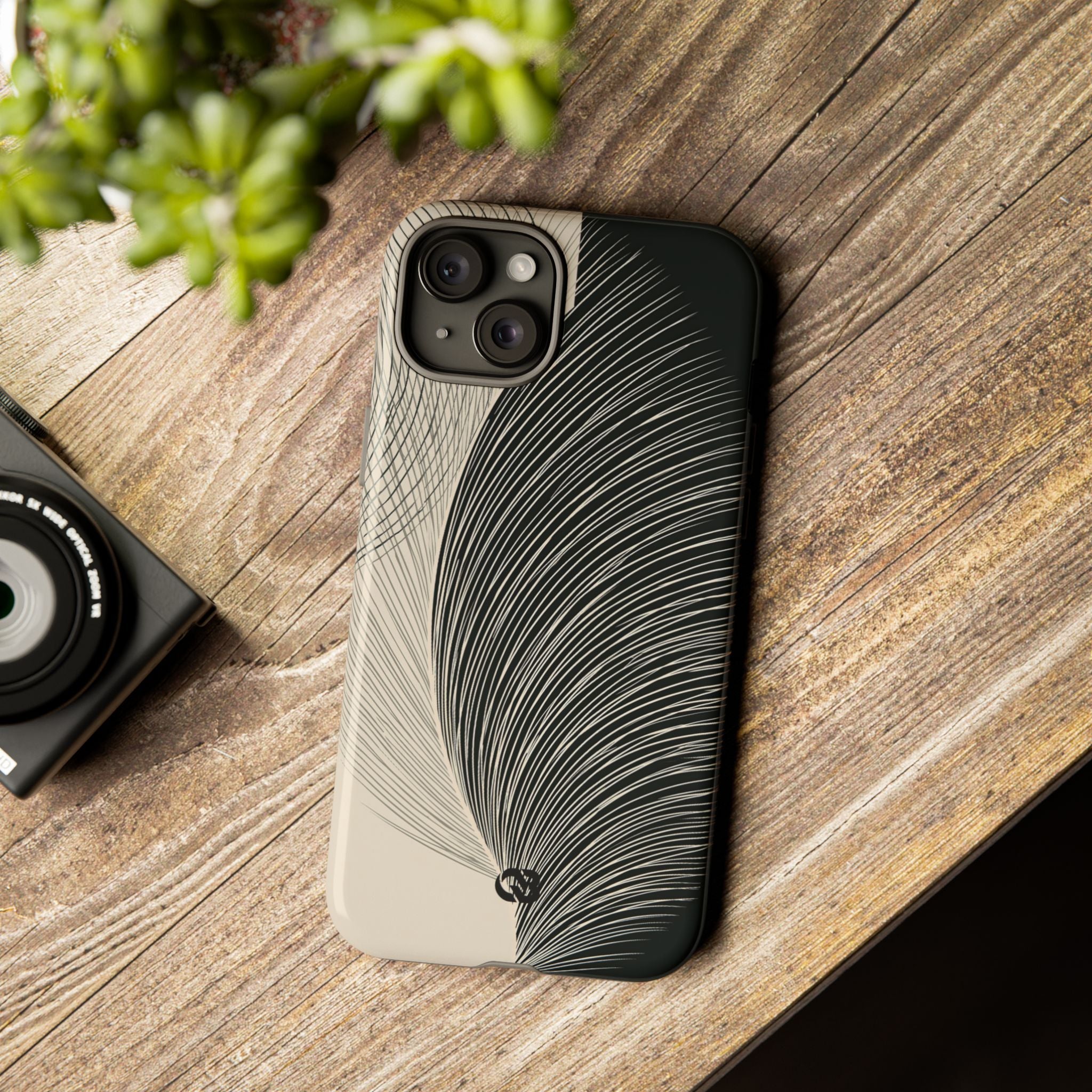 Beige Tough Phone Case for iPhone - Obsidian Cream Plume