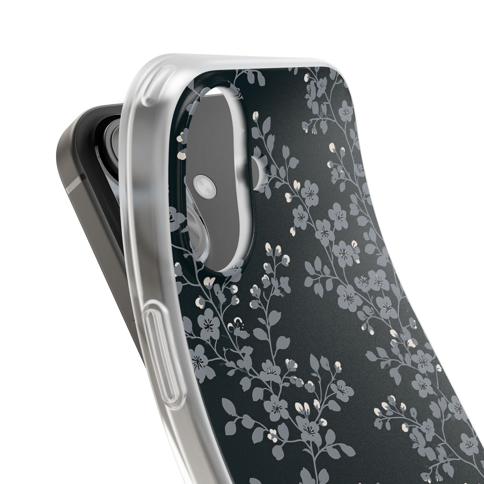 Black Lite Phone Case for iPhone - Midnight Slate Blossom