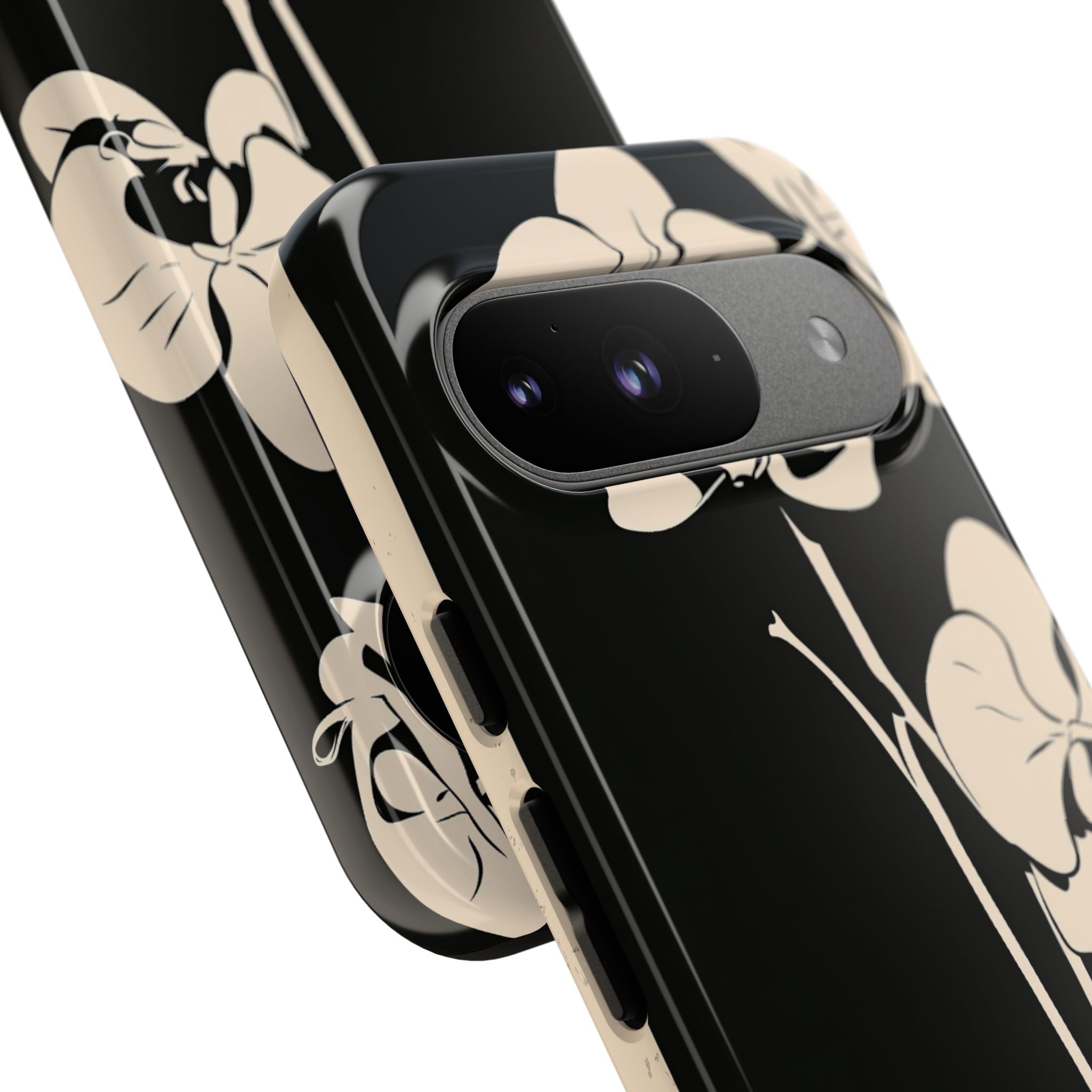 Black Tough Phone Case for Google Pixel - Obsidian Bone Orchid