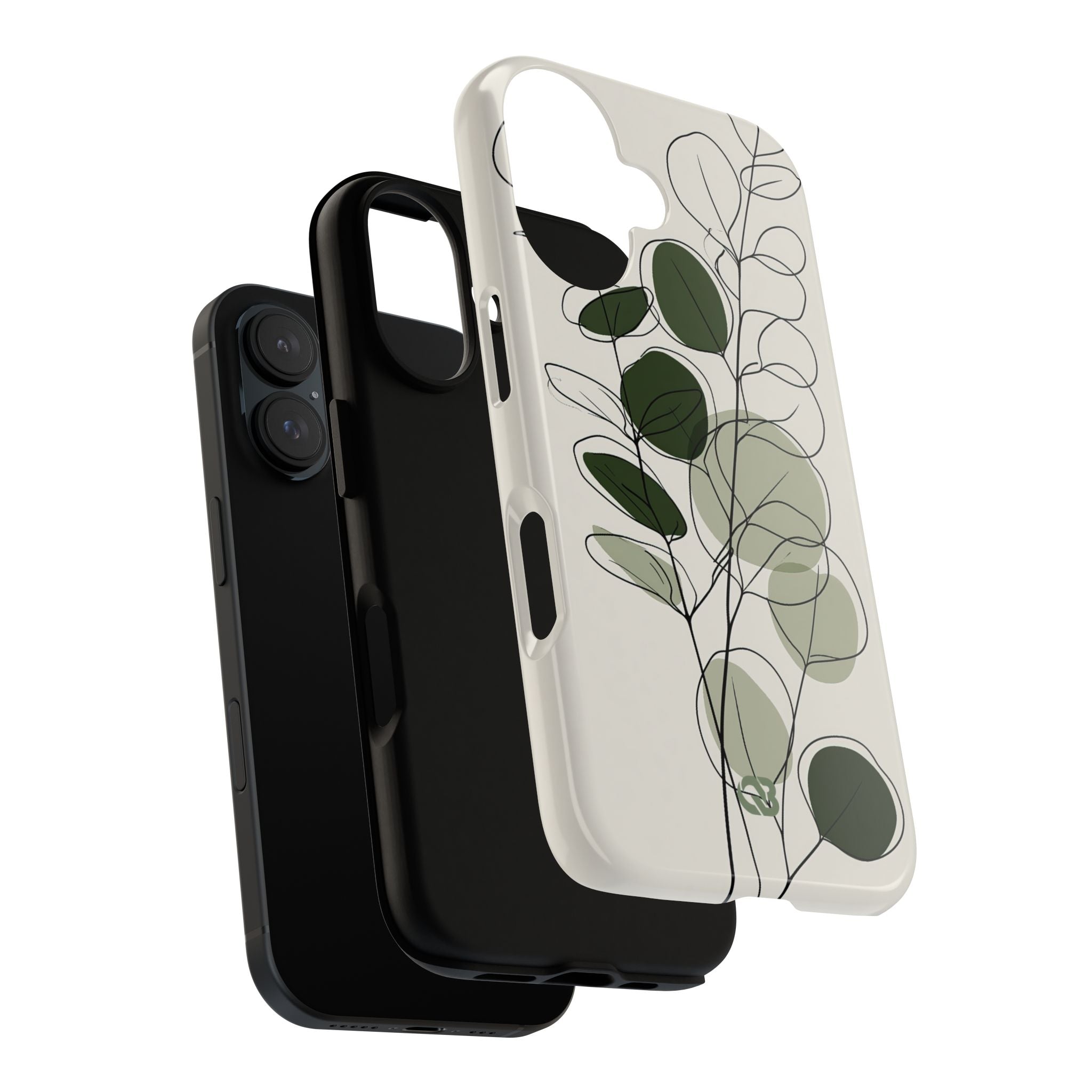 Green Tough Phone Case for iPhone - Muted Eucalyptus Sketch