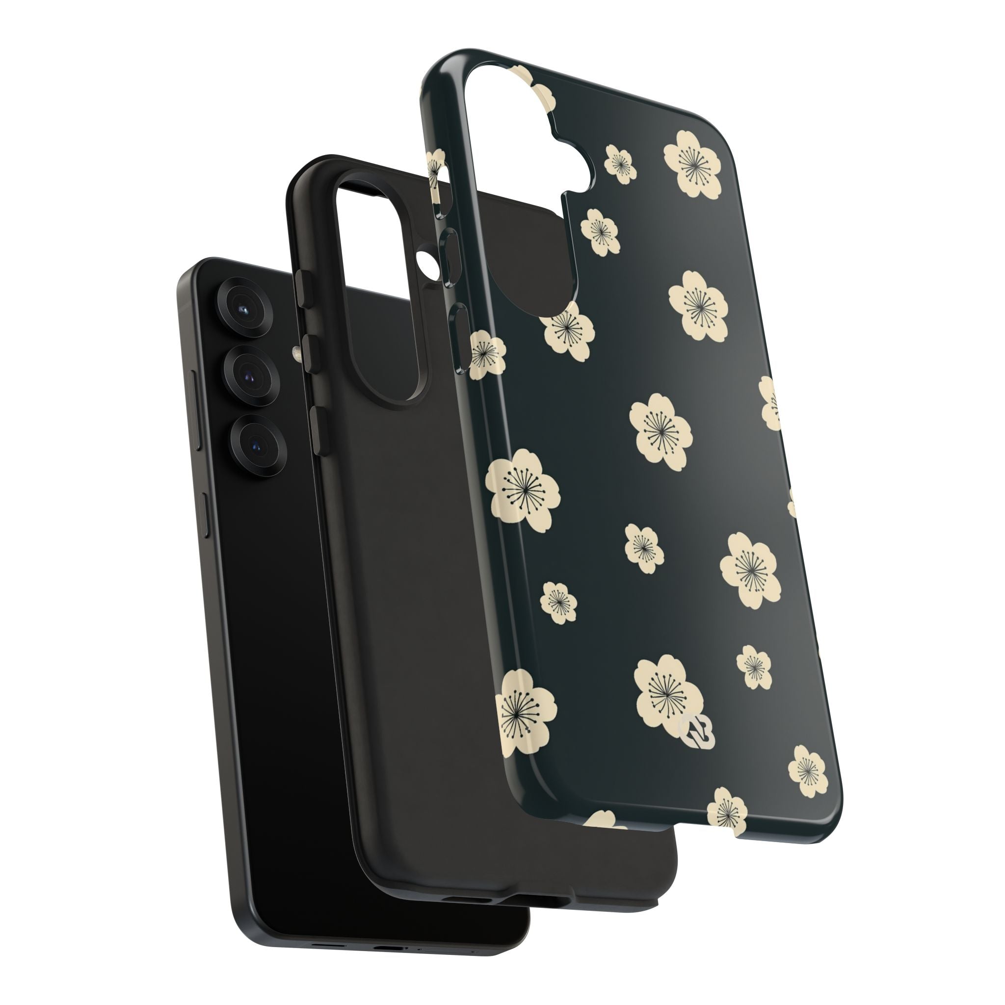 Teal Tough Phone Case for Samsung - Obsidian Cream Petals