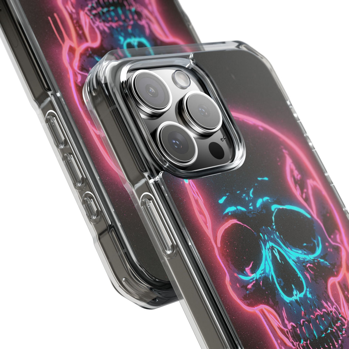 Neon Drip Skull · Clear Impact Magnetic Phone Case for iPhone · Black