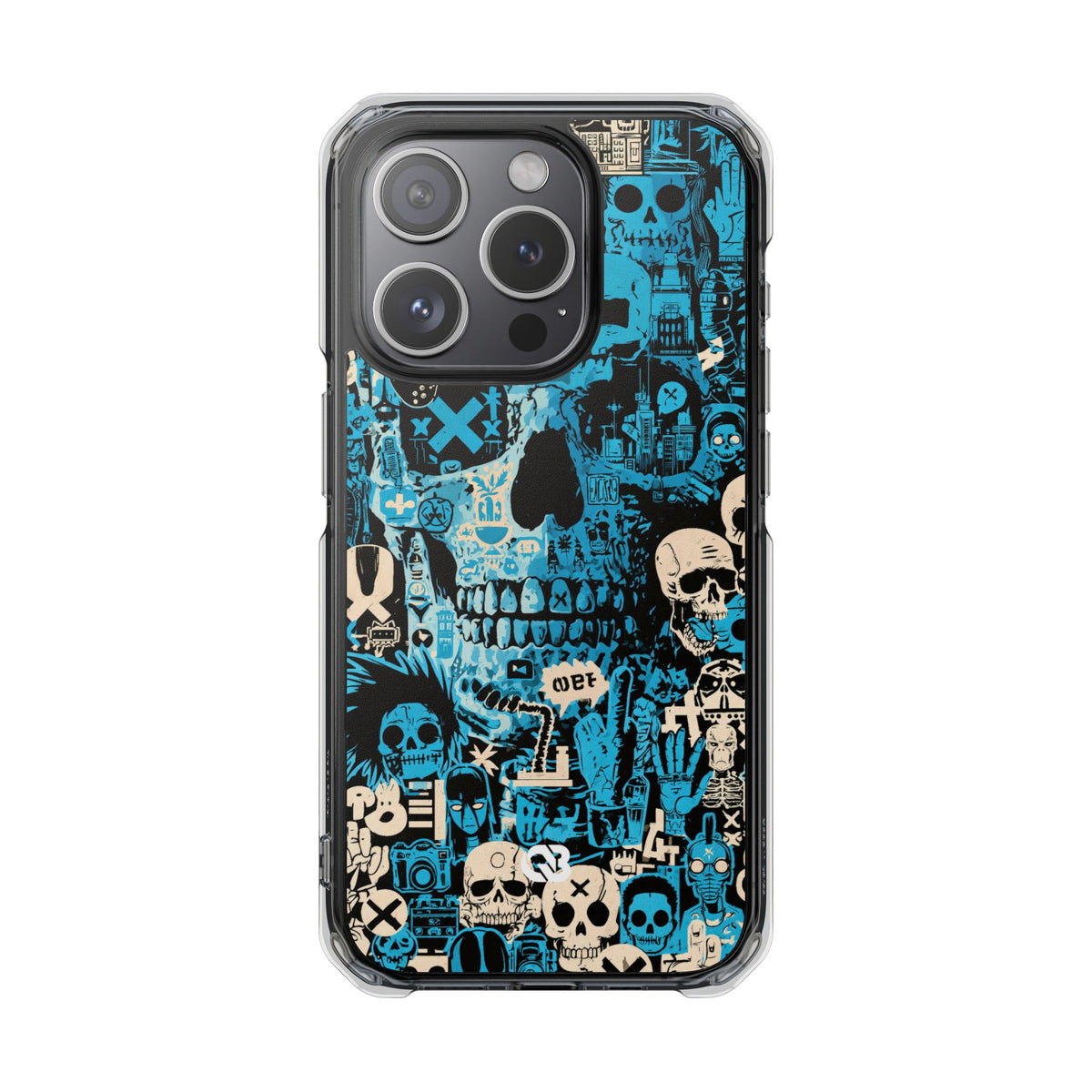 Electric Skull Graffiti · Clear Impact Magnetic Phone Case for iPhone · Blue