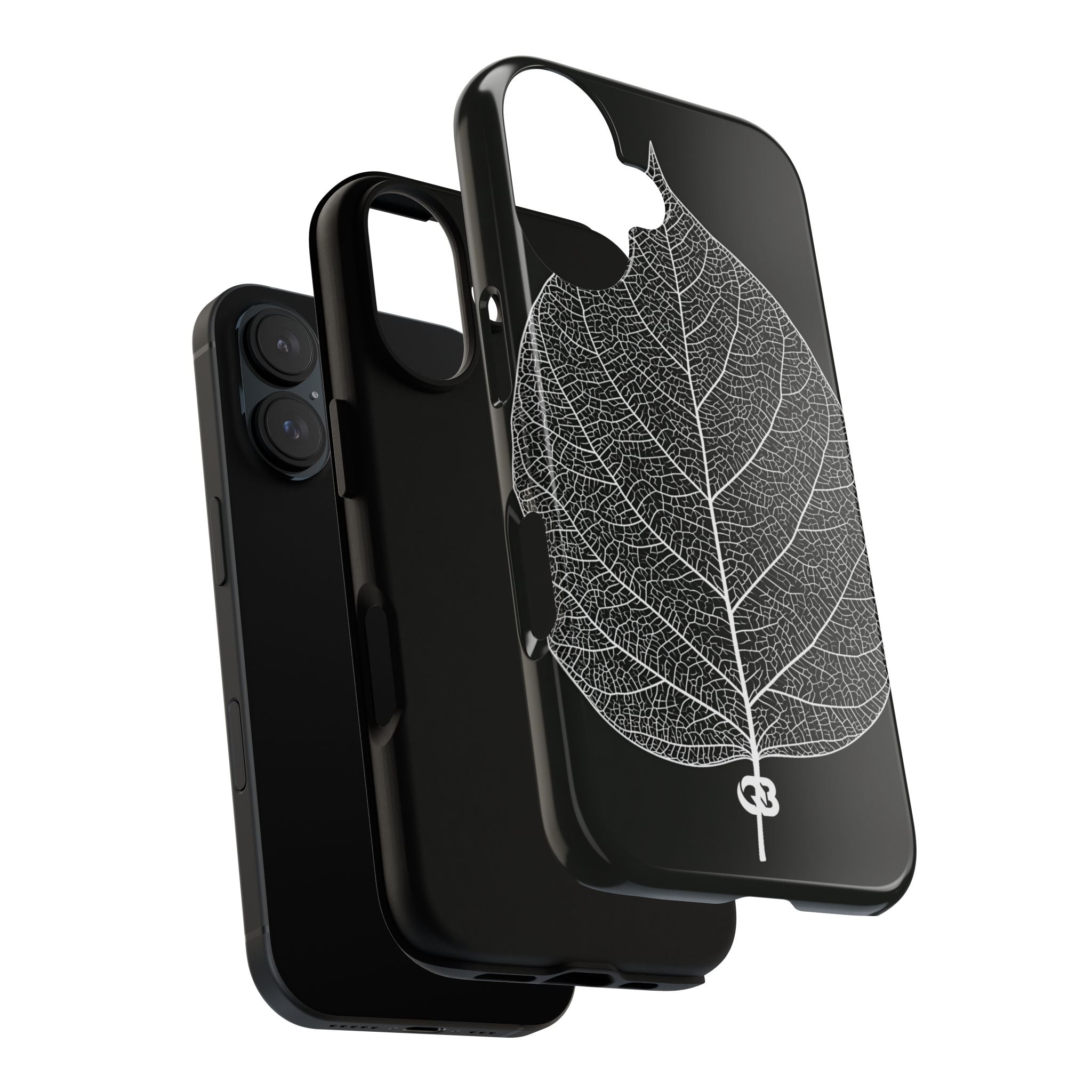 Black Tough Phone Case for iPhone - Bleached Leaf Lattice