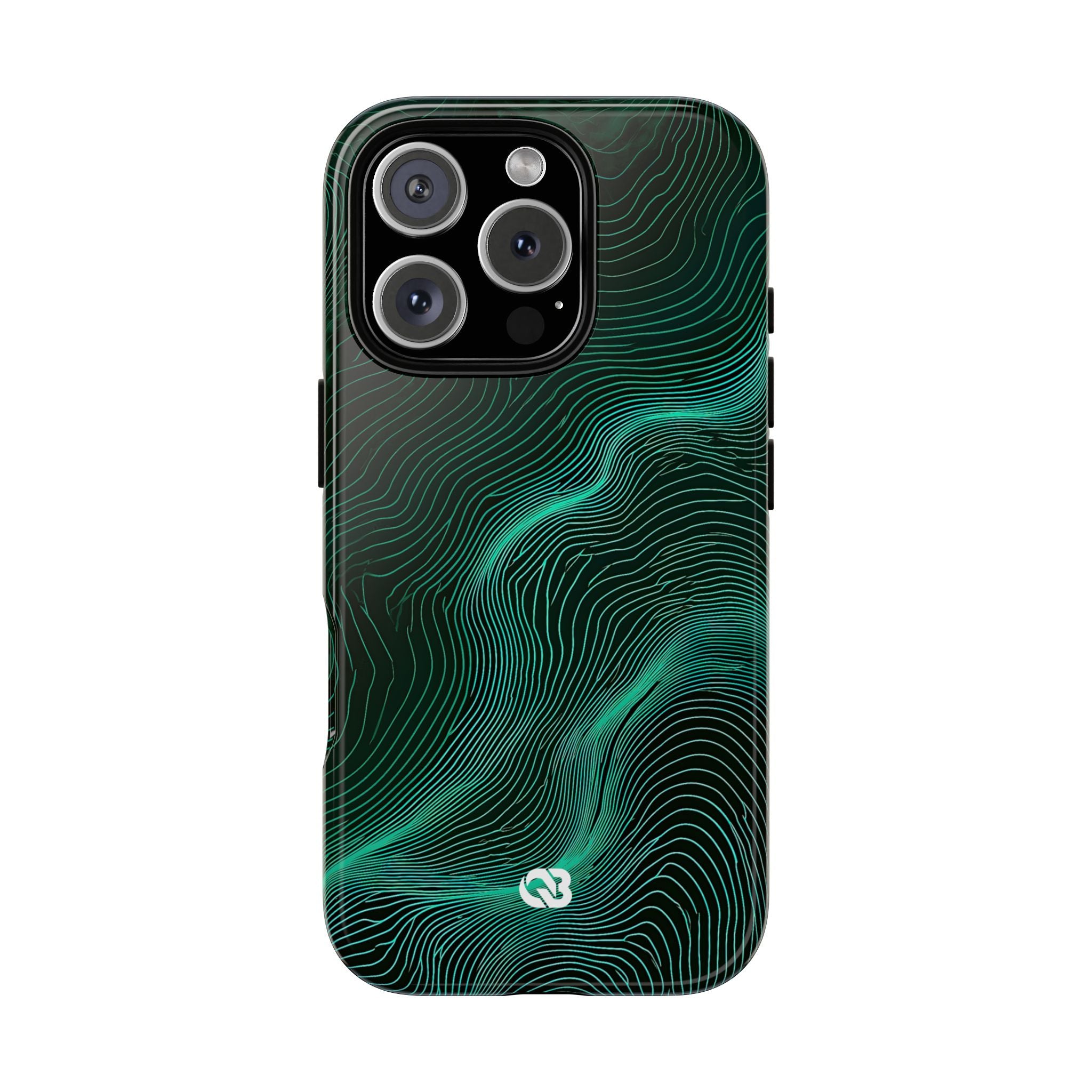 Teal Tough Phone Case for iPhone - Neon Jade Contour