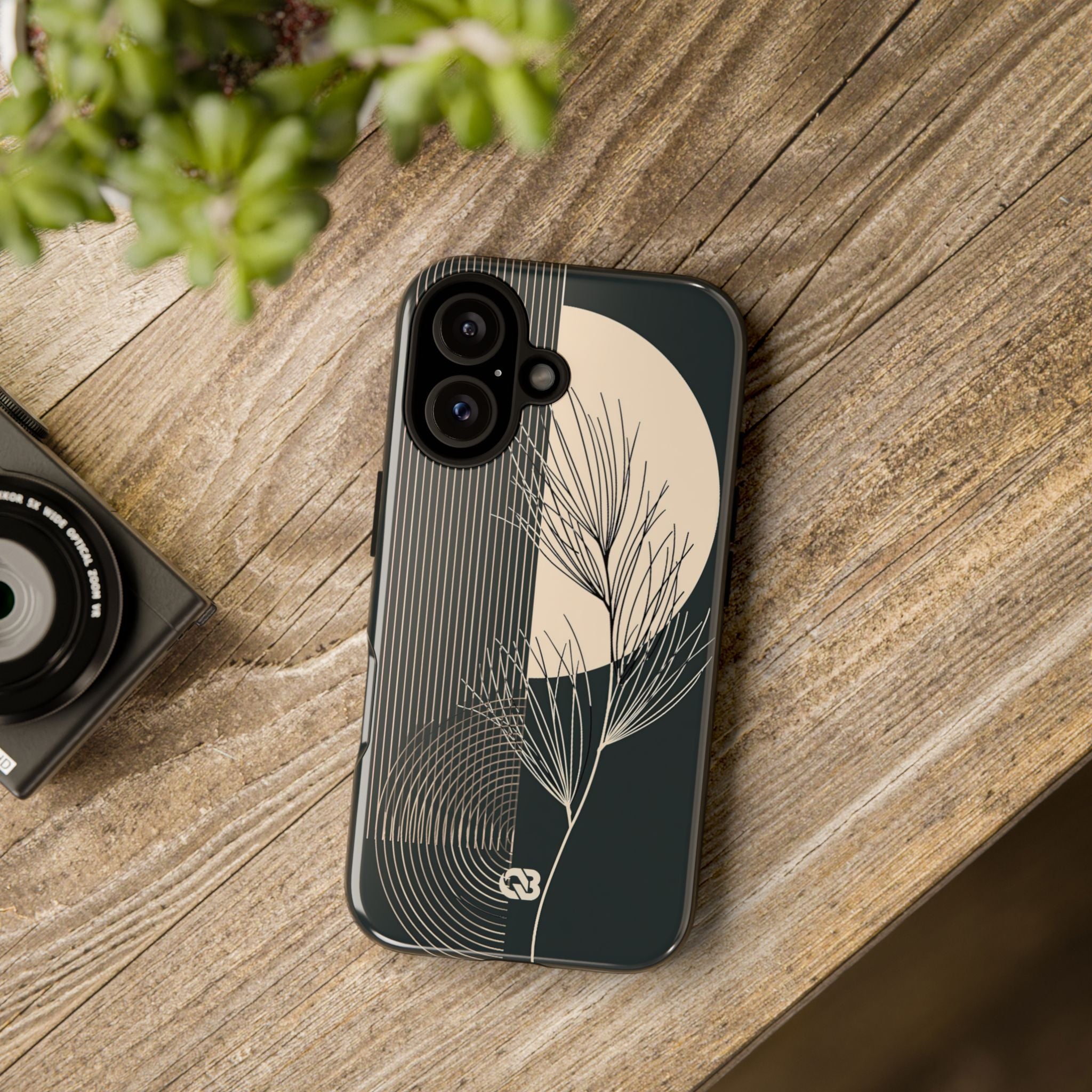 Black Tough Phone Case for iPhone - Obsidian Sand Willow