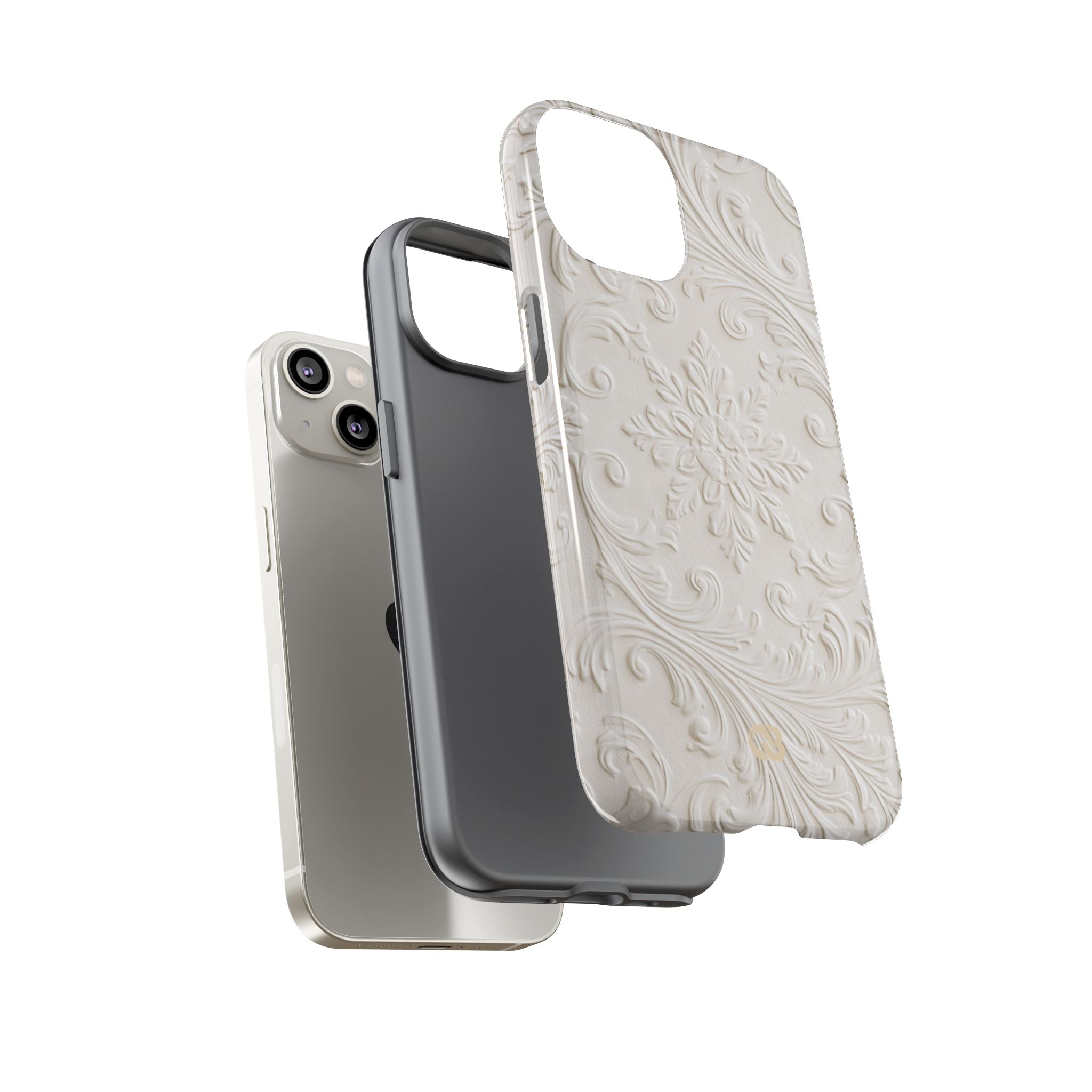 White Tough Phone Case for iPhone - Alabaster Floral Relief