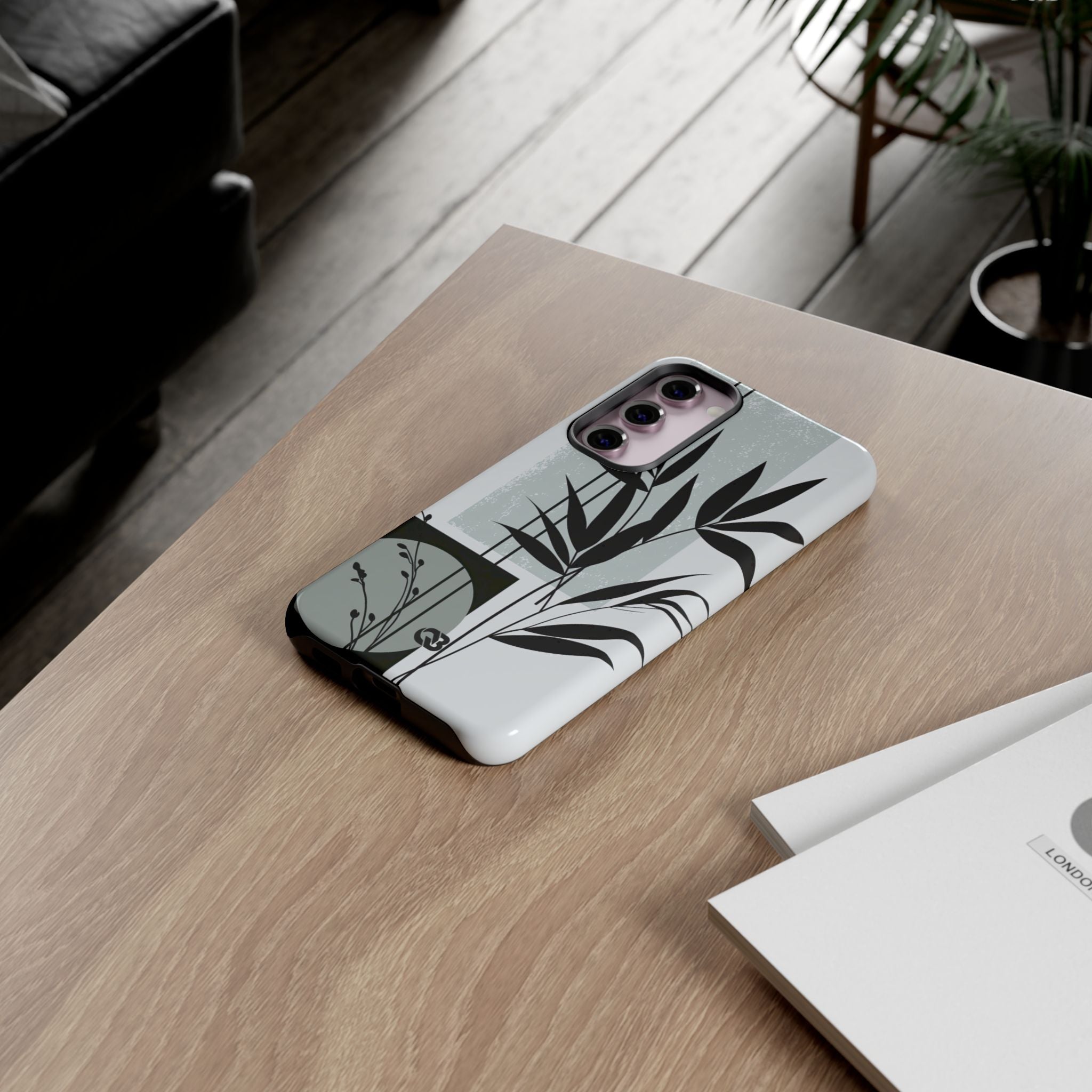 Grey Tough Phone Case for Samsung - Sage Bamboo Noir