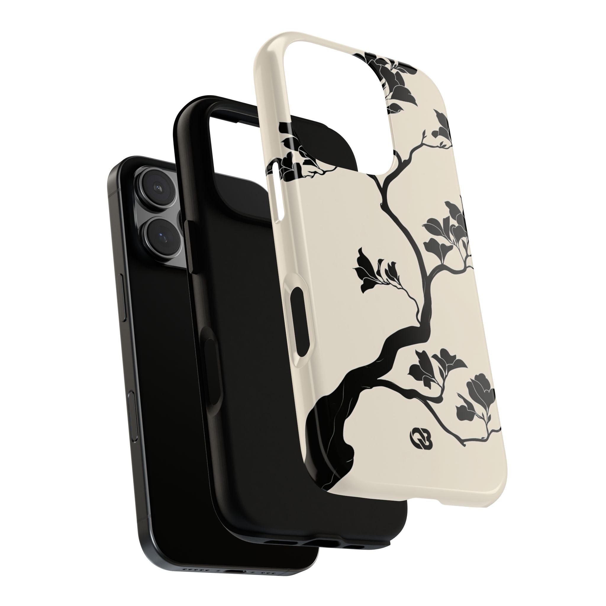 Beige Tough Phone Case for iPhone - Obsidian Bonsai Silhouette