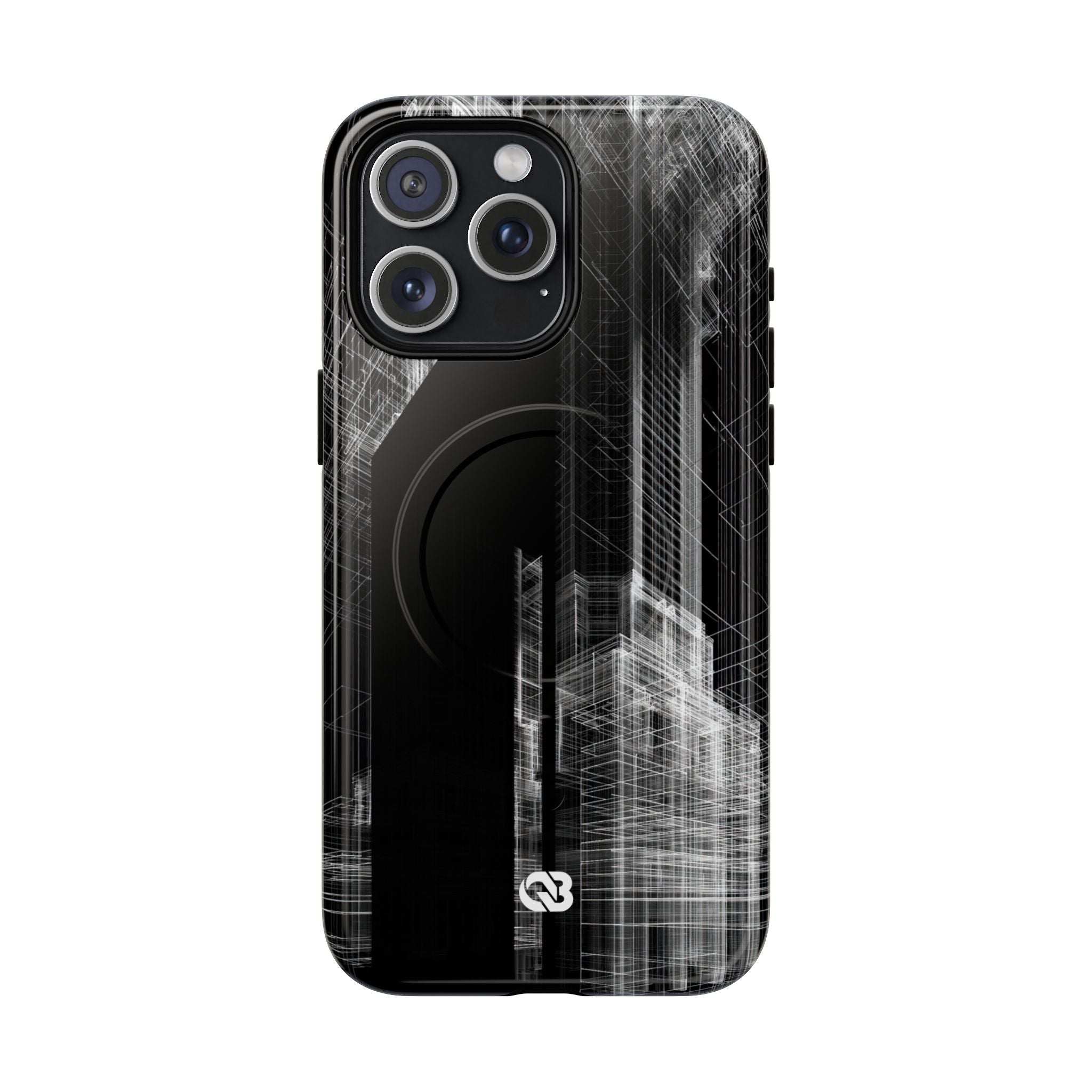 Black Tough 2.0 Magsafe Phone Case for iPhone - Ghost Urban Wireframe