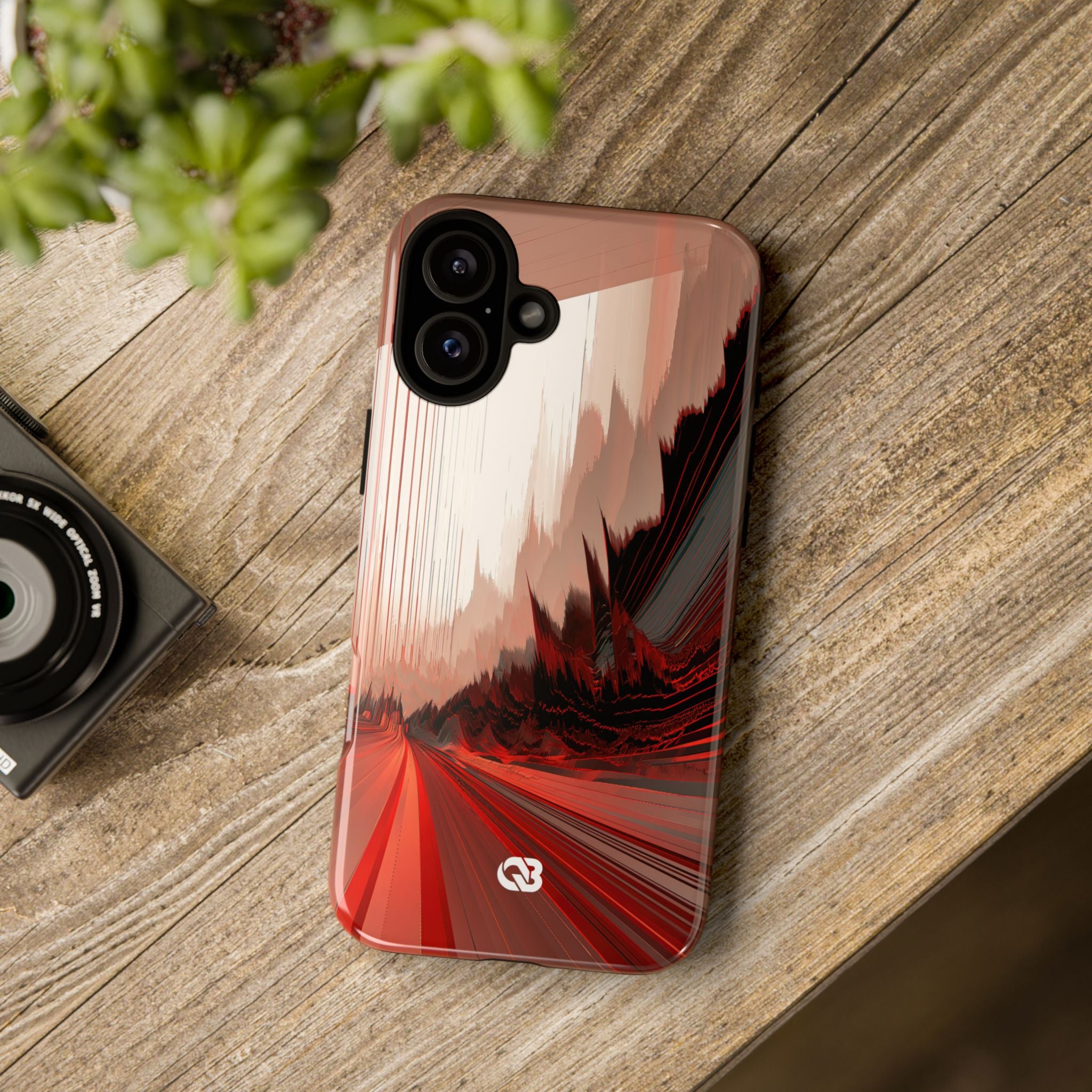 Red Tough Phone Case for iPhone - Crimson Pulse Horizon