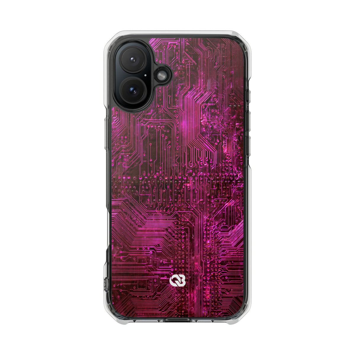 Magenta Circuit Trace · Clear Impact Magnetic Phone Case for iPhone · Pink