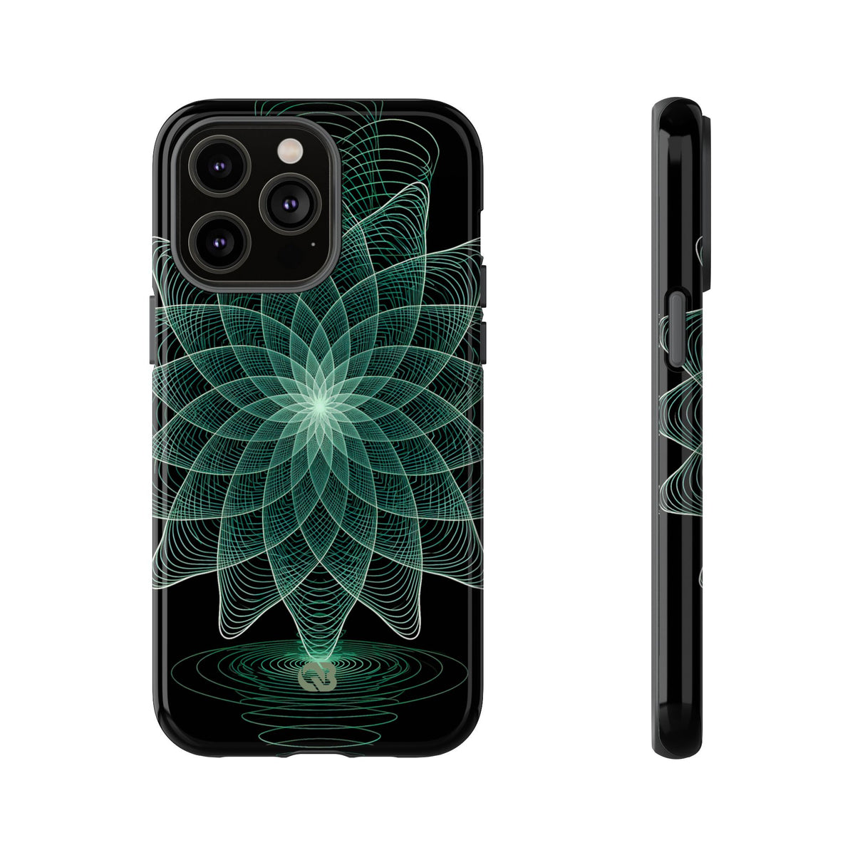 Green Tough Phone Case for iPhone - Cyan Signal Bloom