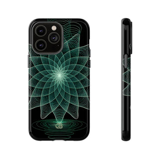 Green Tough Phone Case for iPhone - Cyan Signal Bloom