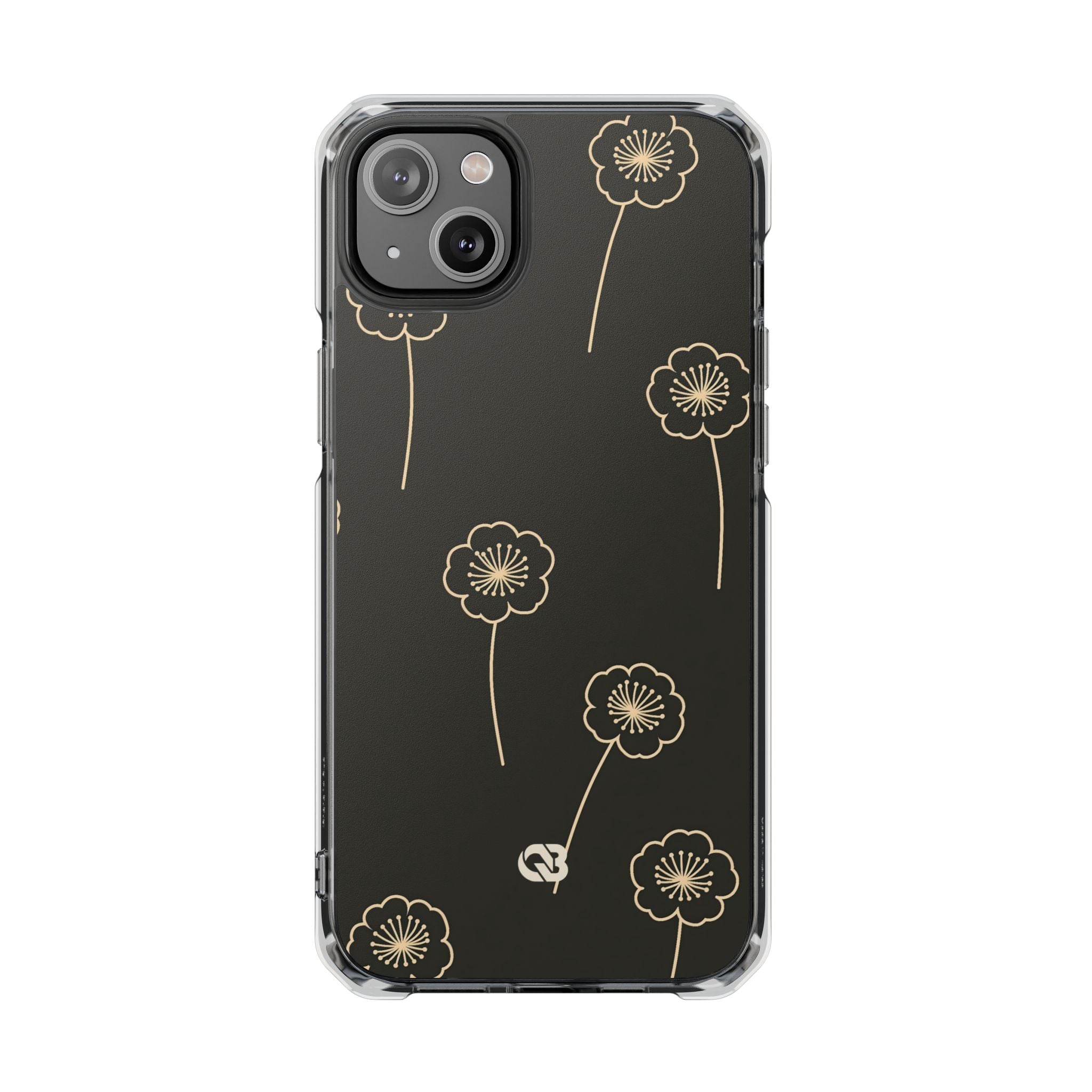 Black Impact MagSafe Phone Case for iPhone - Obsidian Sand Petals