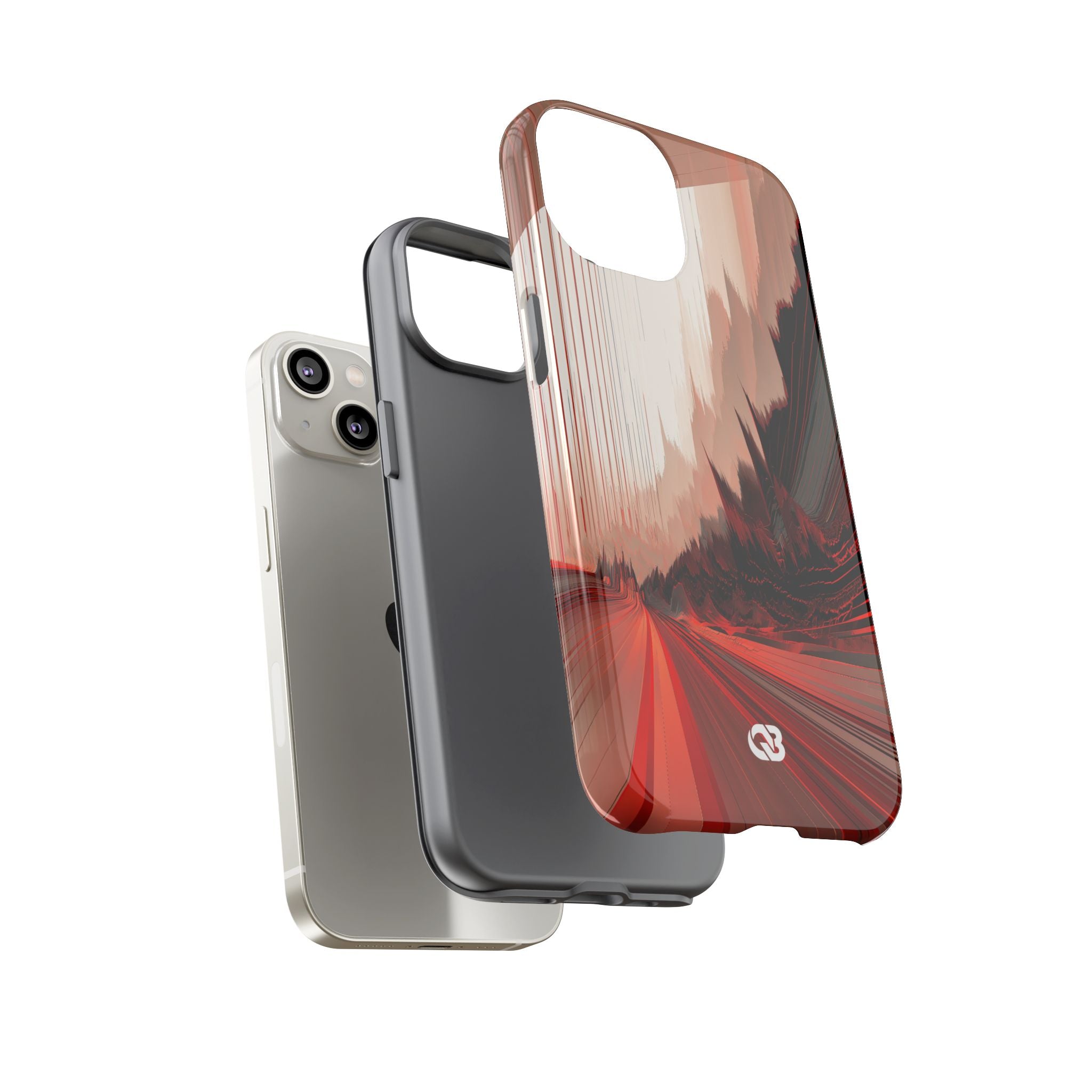 Red Tough Phone Case for iPhone - Crimson Pulse Horizon