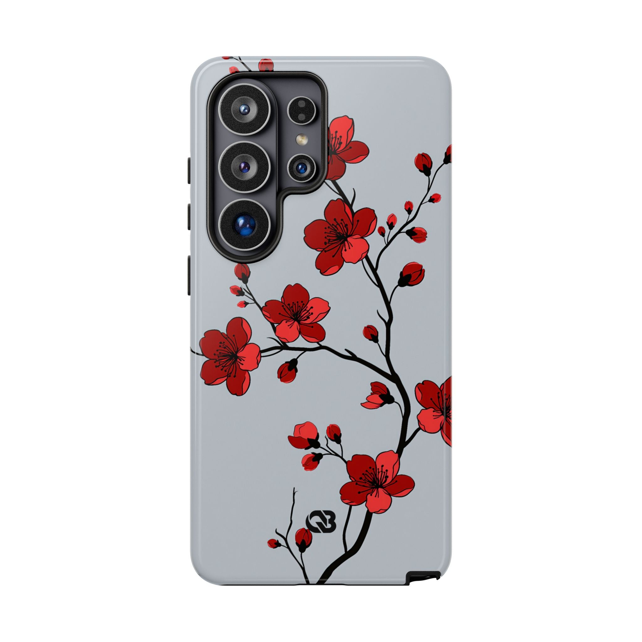 Grey Tough Phone Case for Samsung - Crimson Blossom Onyx