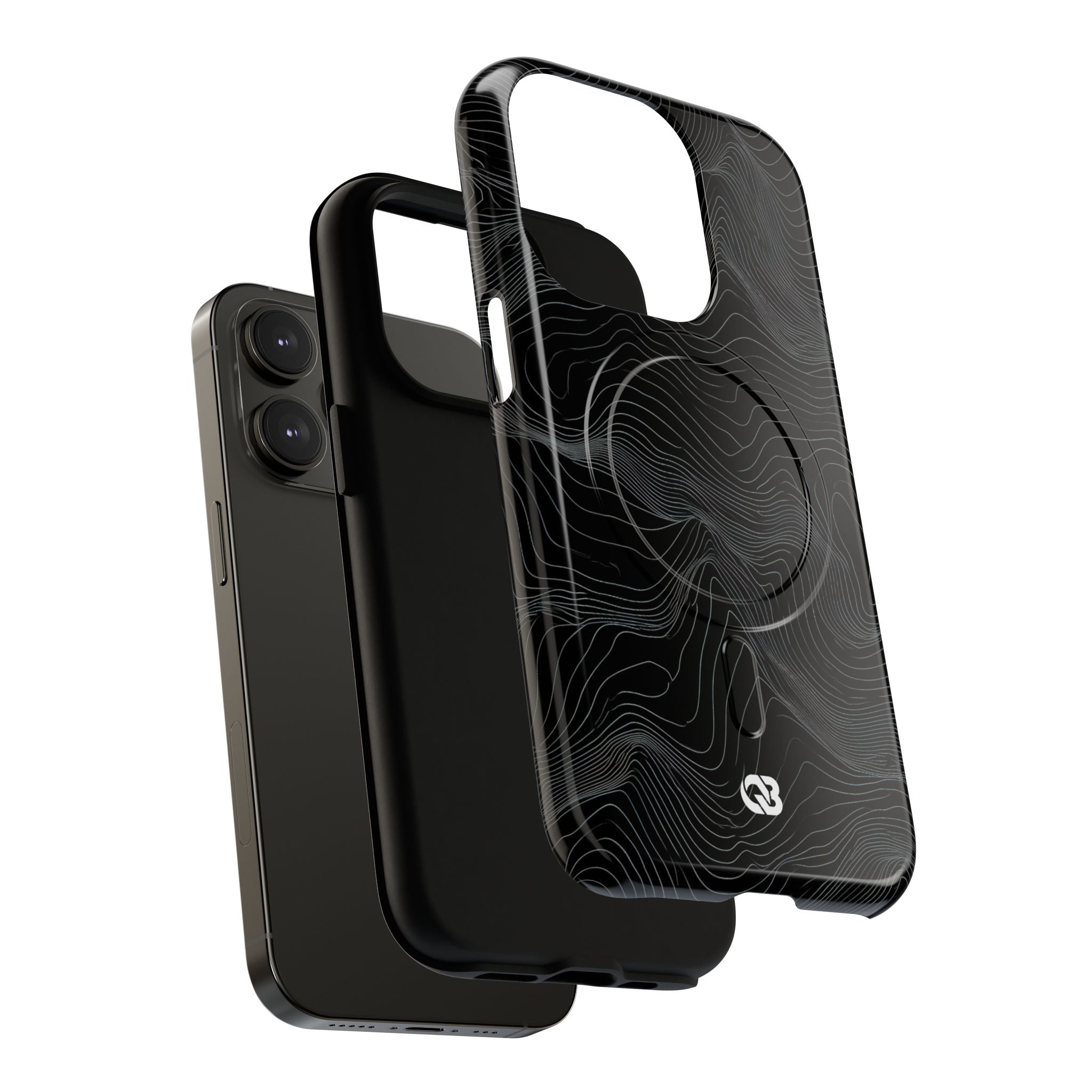 Black Tough 2.0 Magsafe Phone Case for iPhone - Obsidian Topo Wireframe
