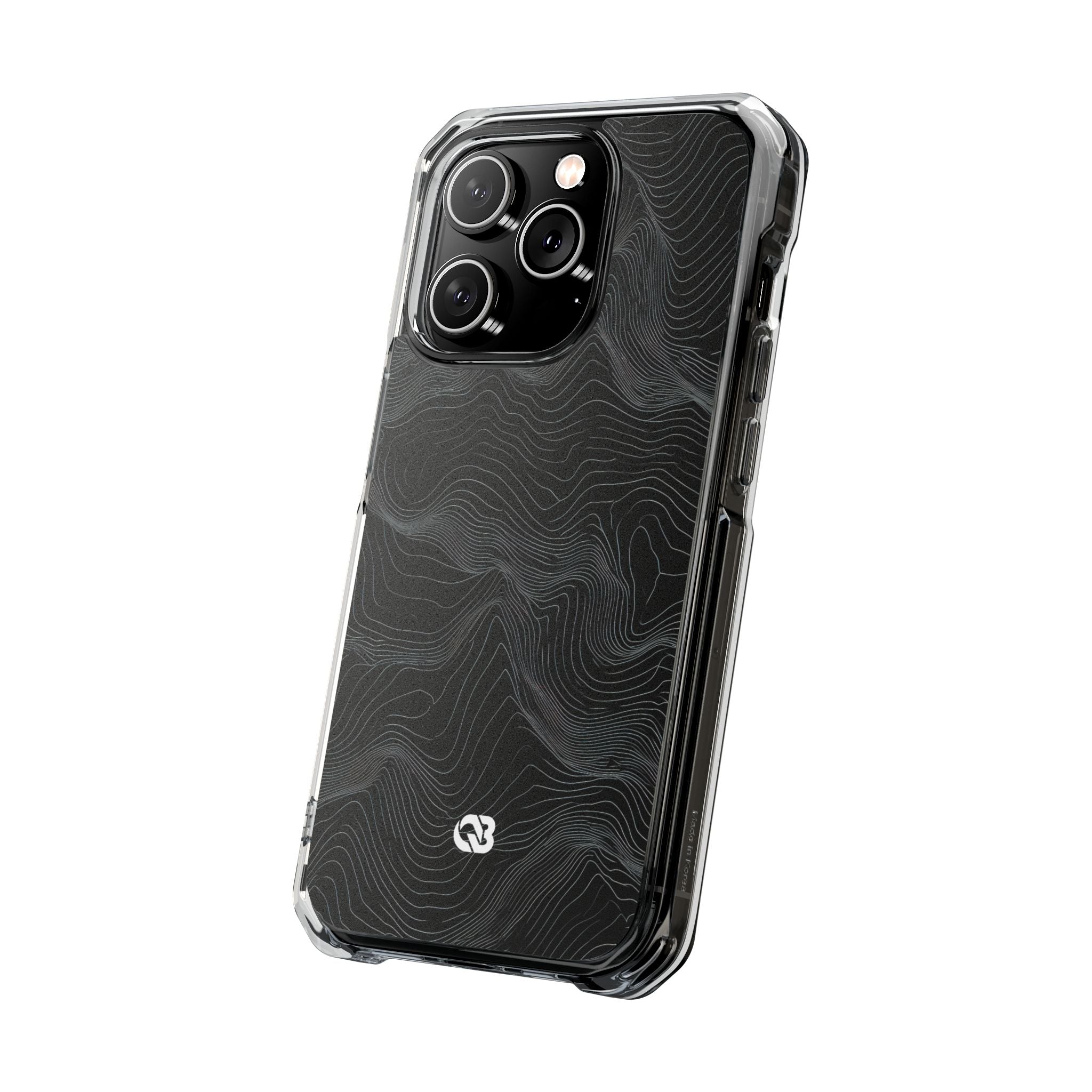 Black Impact MagSafe Phone Case for iPhone - Obsidian Topo Wireframe